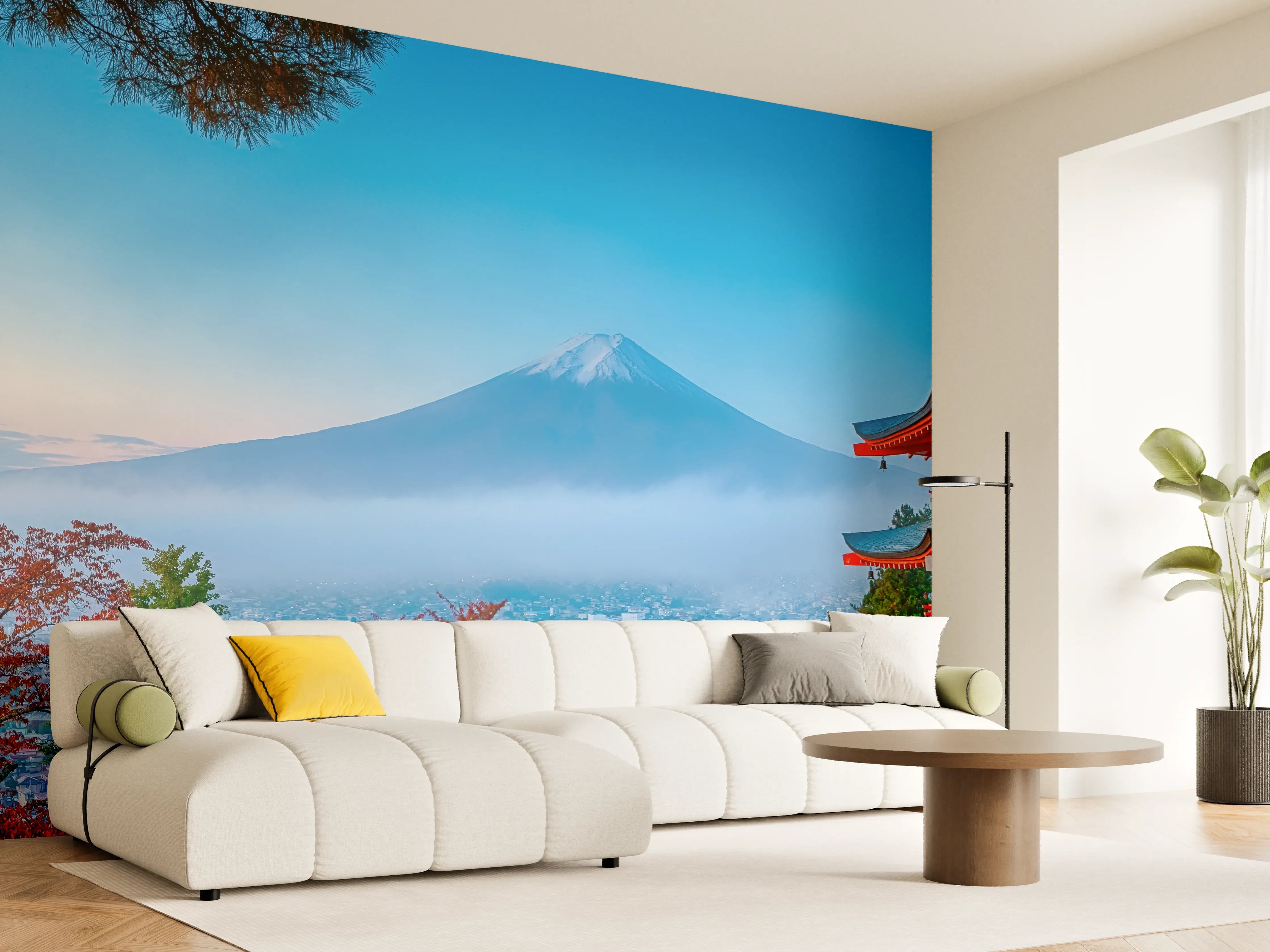 Wandverkleidung Wohnzimmer - Mount Fuji mit Pagode im Herbst