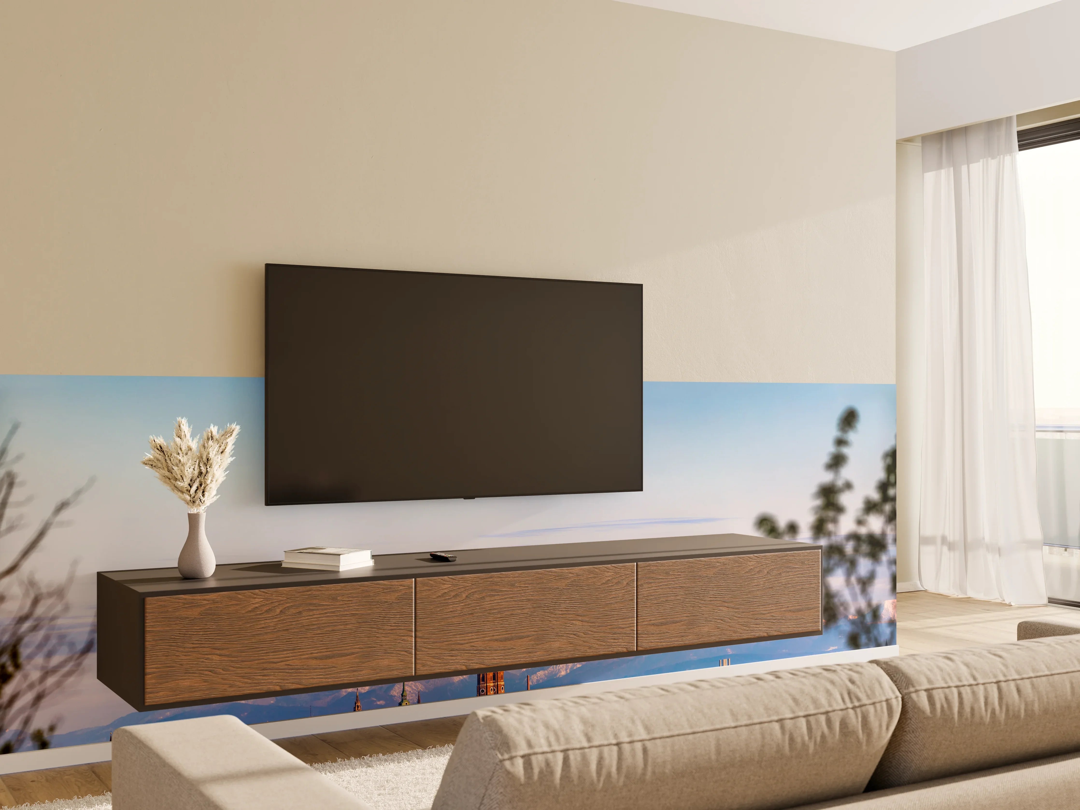Wandverkleidung Wohnzimmer - München Alpen Panorama