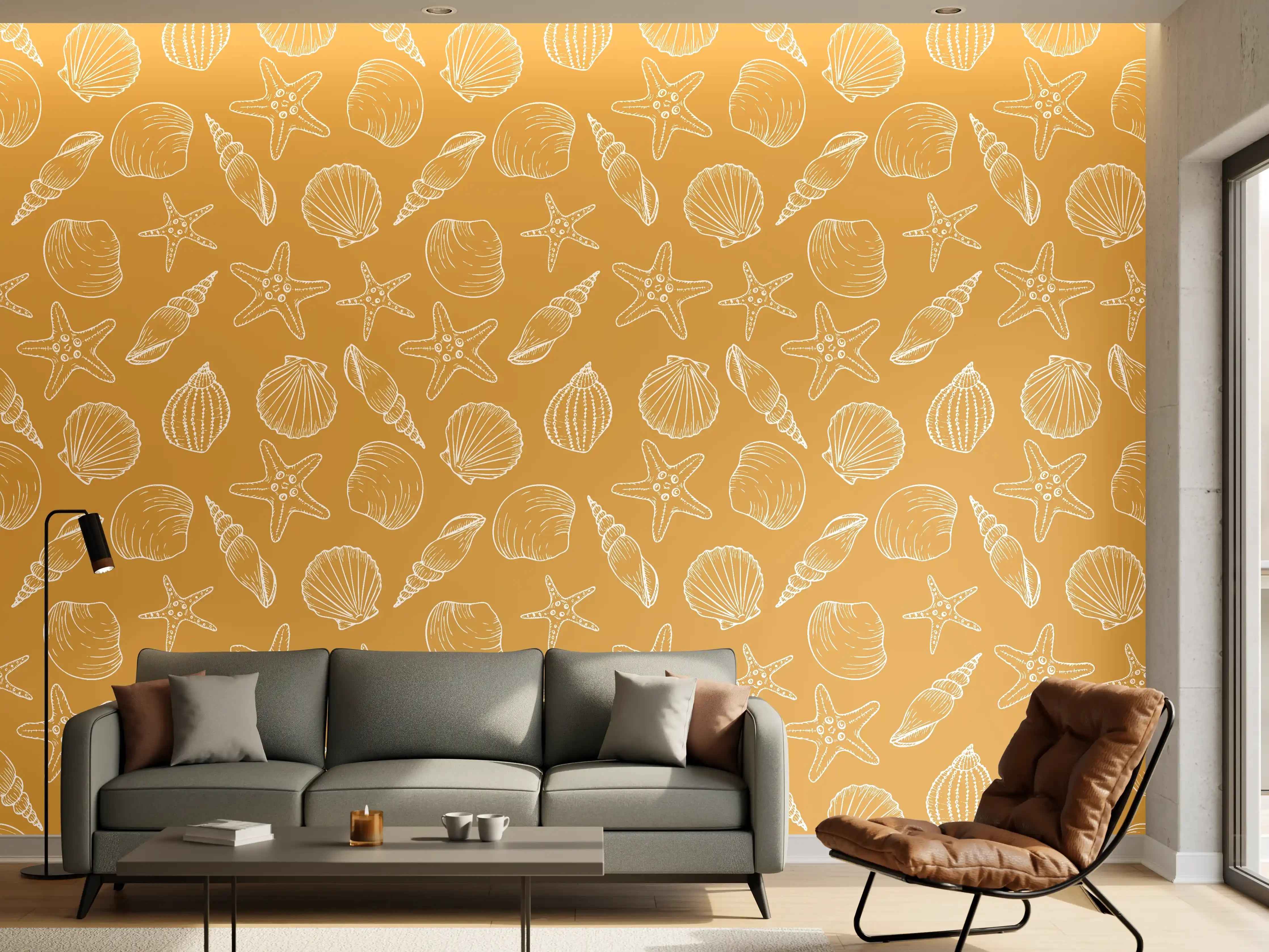 Wandverkleidung Wohnzimmer - Muschelmuster Amber-Beige