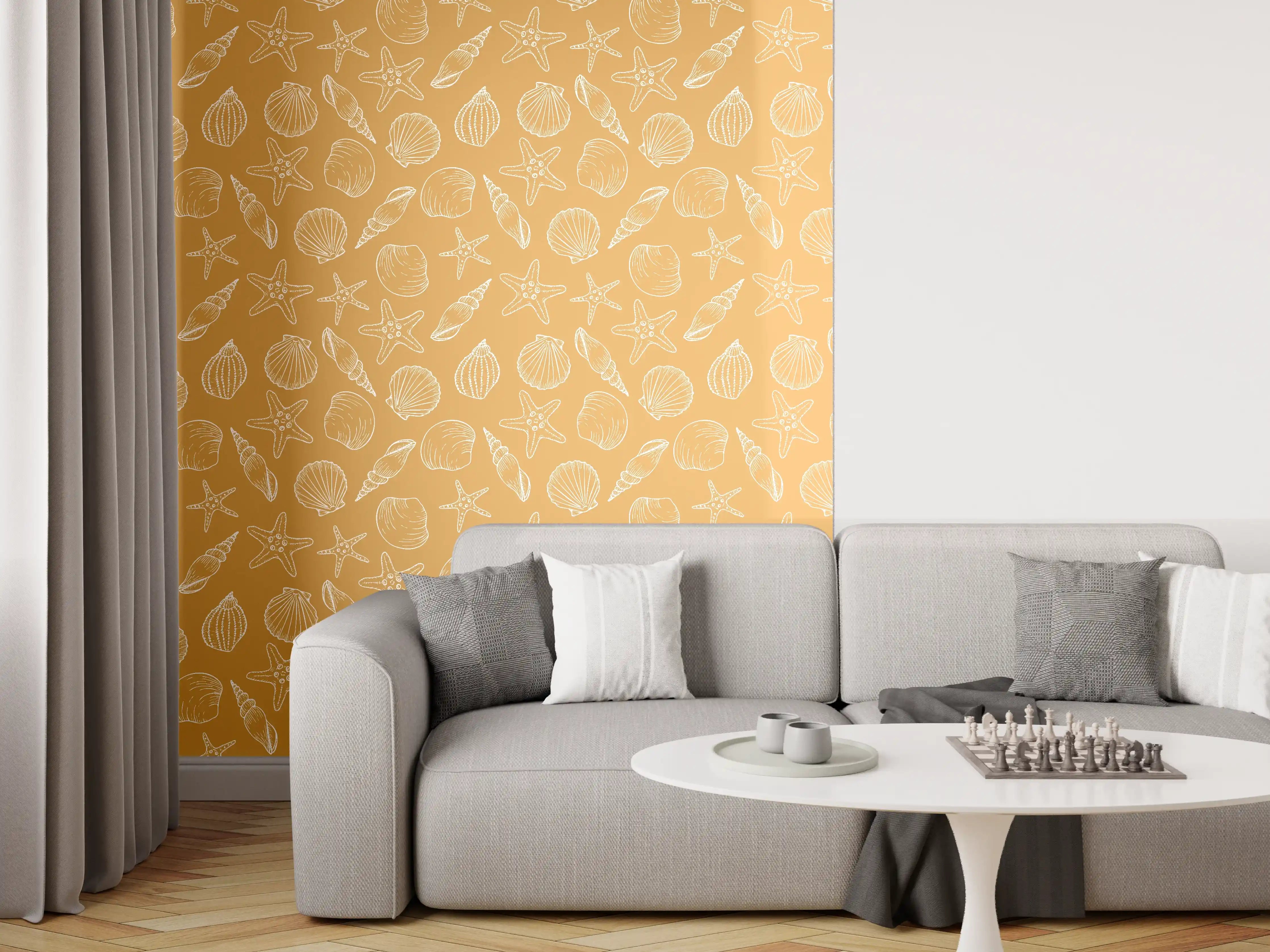 Wandverkleidung Wohnzimmer - Muschelmuster Amber-Beige