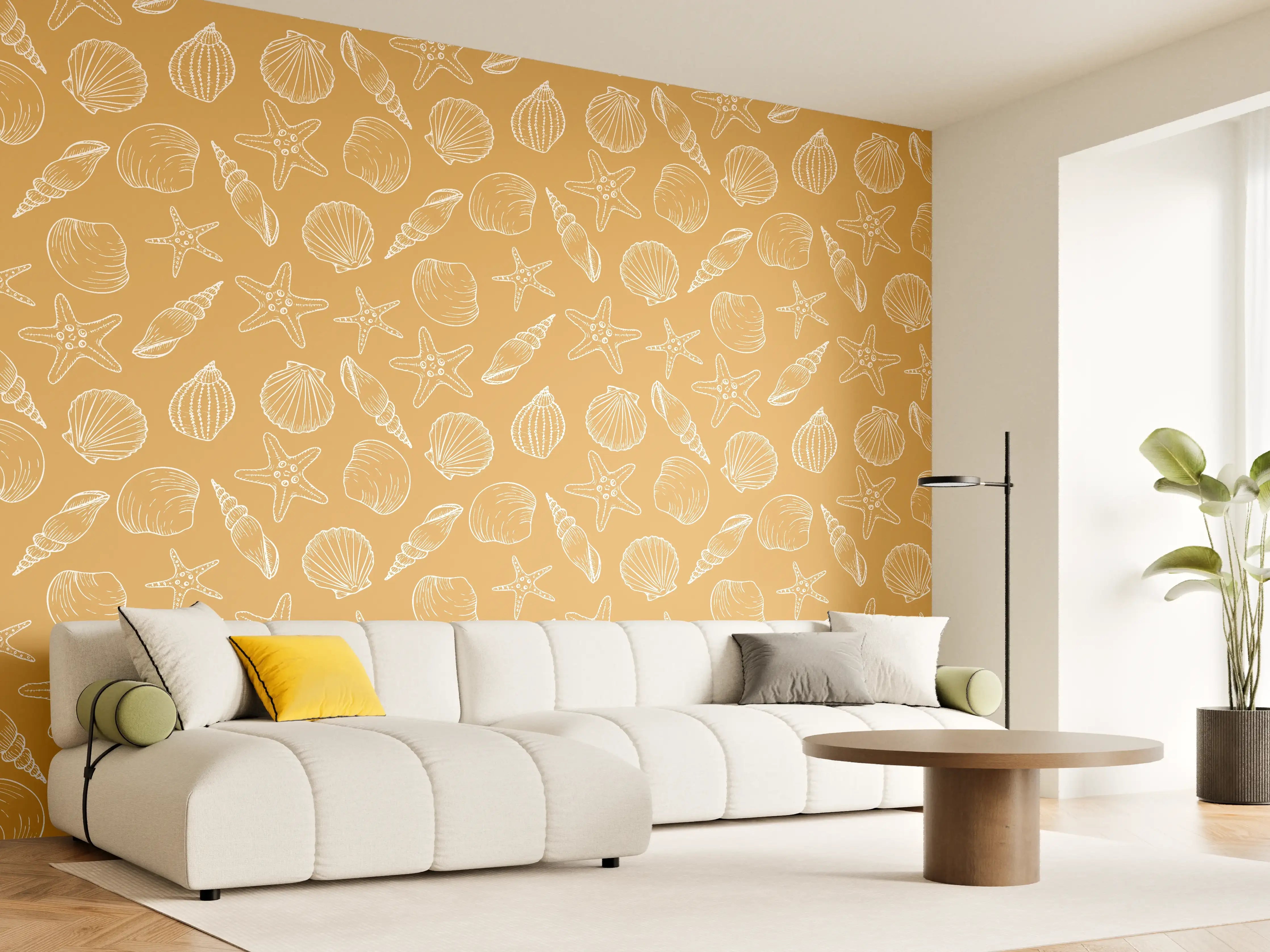 Wandverkleidung Wohnzimmer - Muschelmuster Amber-Beige