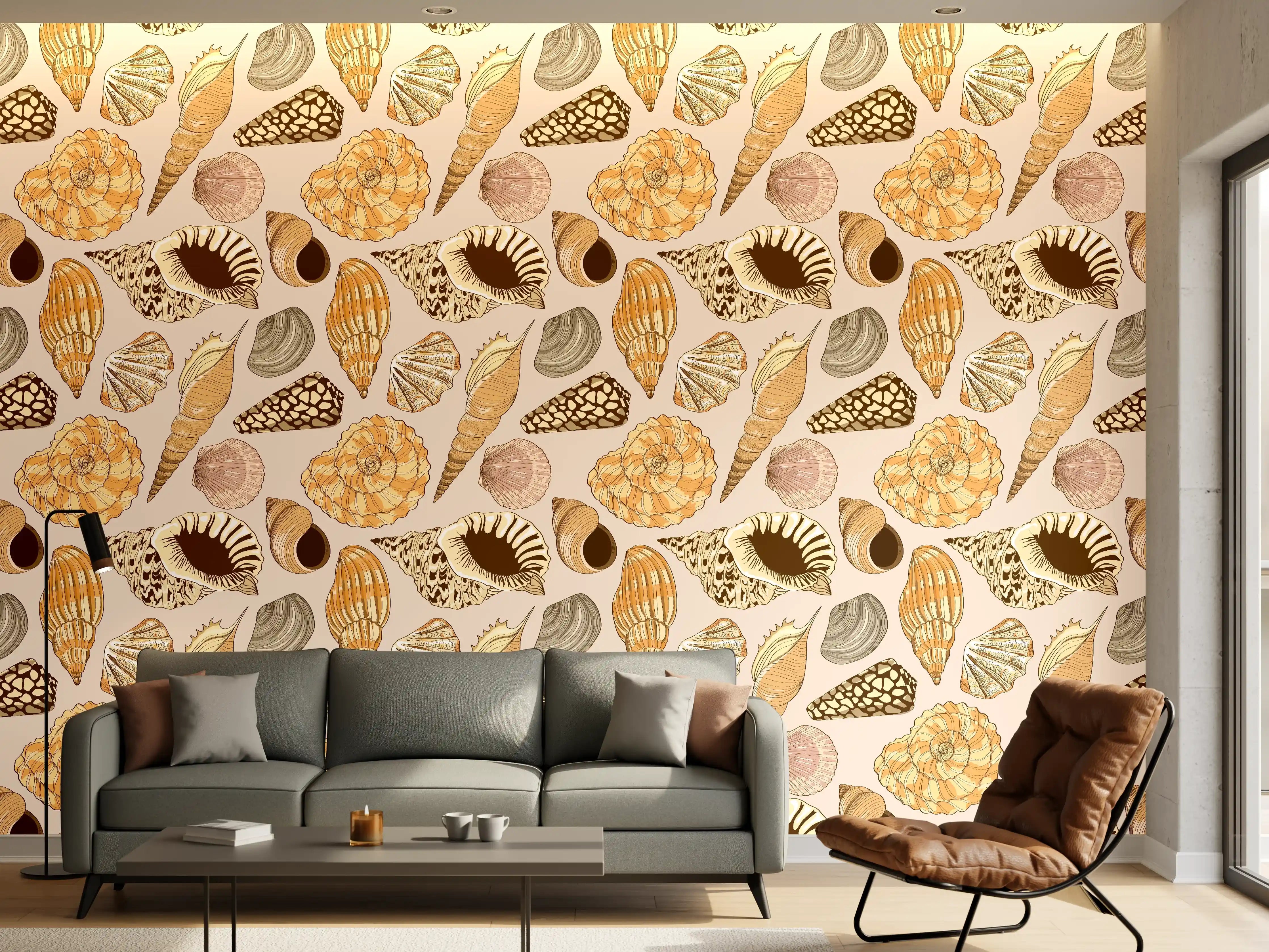 Wandverkleidung Wohnzimmer - Muschelmuster Beige-Orange