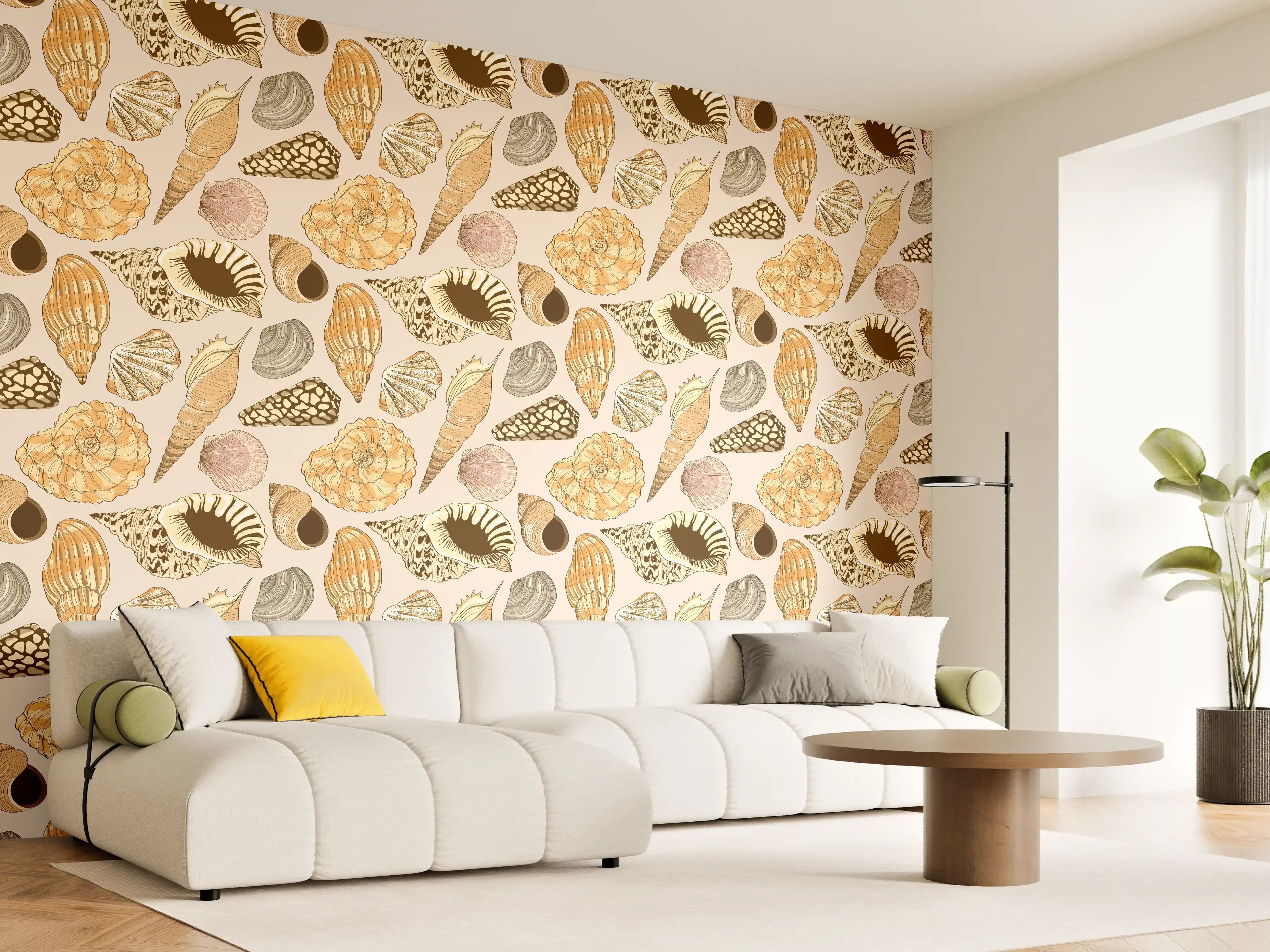 Wandverkleidung Wohnzimmer - Muschelmuster Beige-Orange