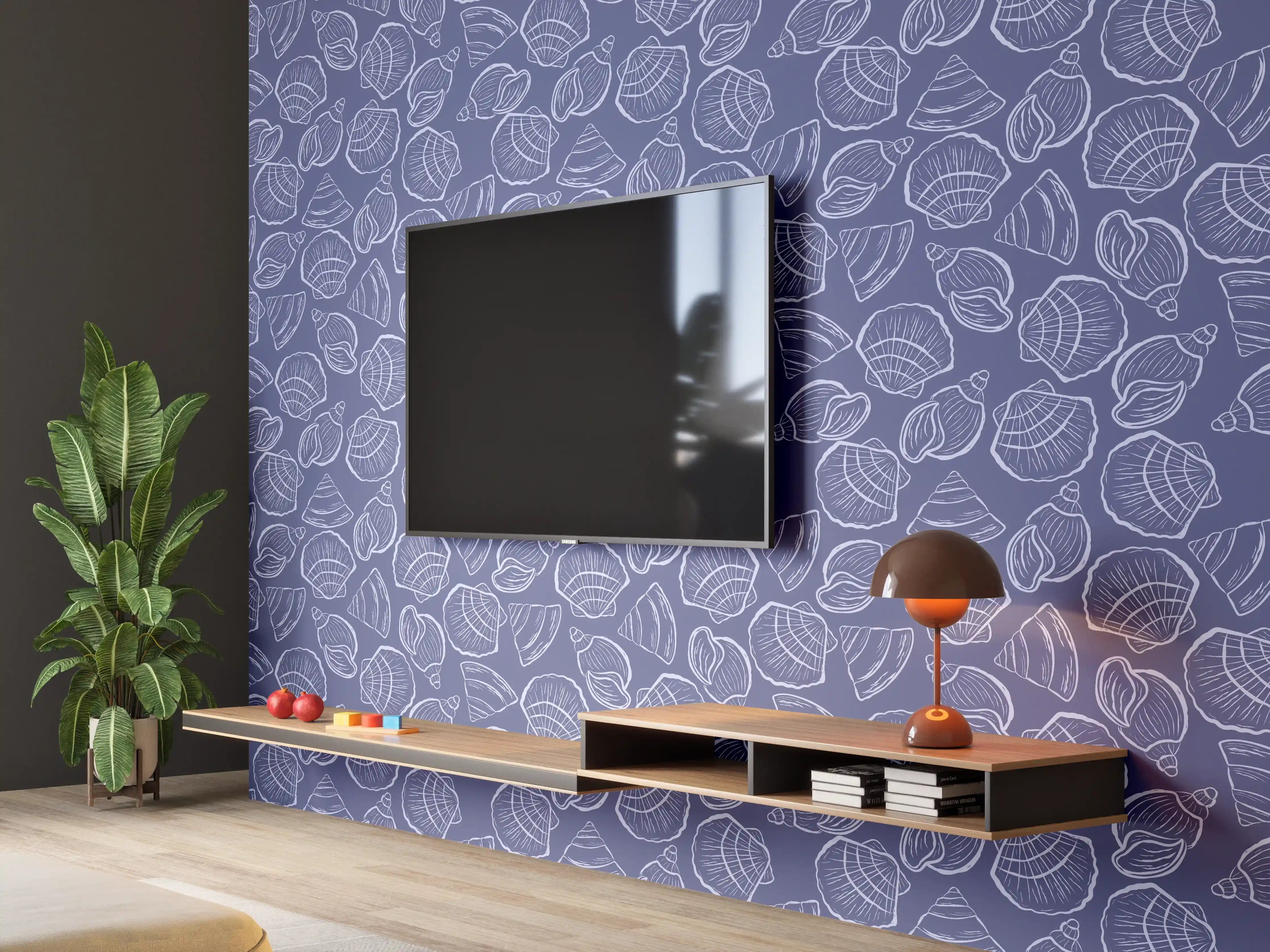 Wandverkleidung Wohnzimmer - Muschelmuster Mitternachtsblau