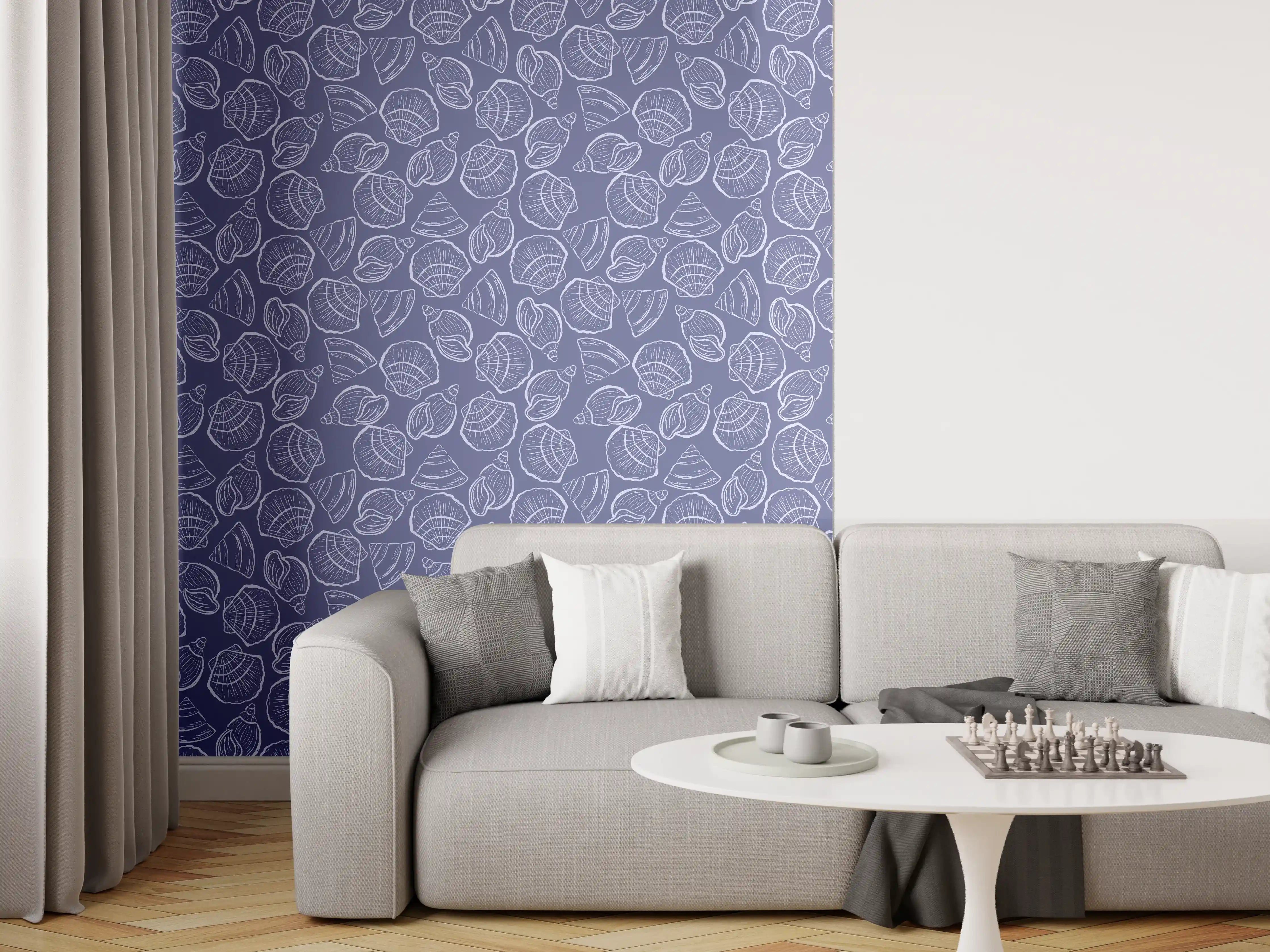 Wandverkleidung Wohnzimmer - Muschelmuster Mitternachtsblau