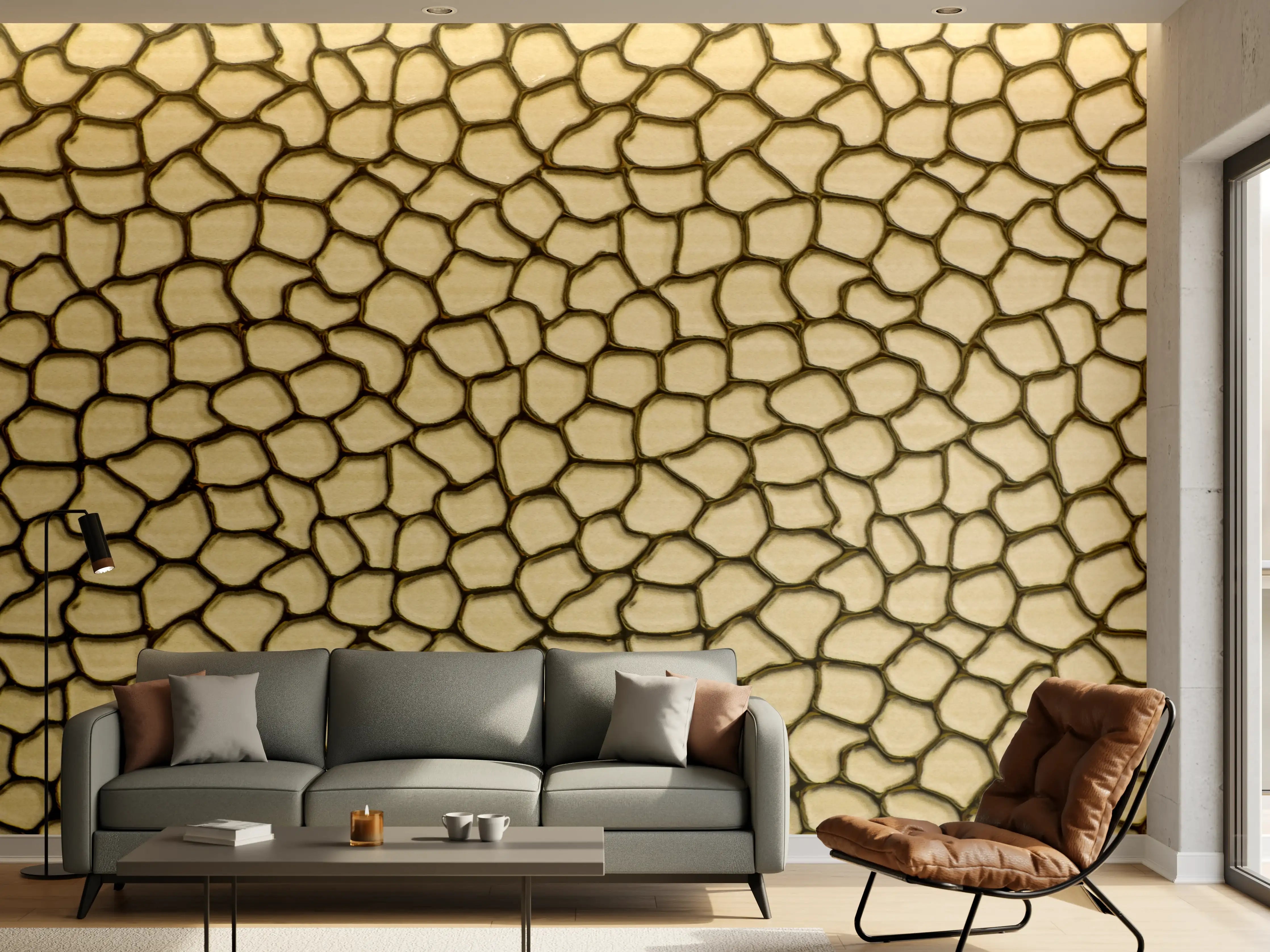 Wandverkleidung Wohnzimmer - Muster der Crackle-Textur in Gold