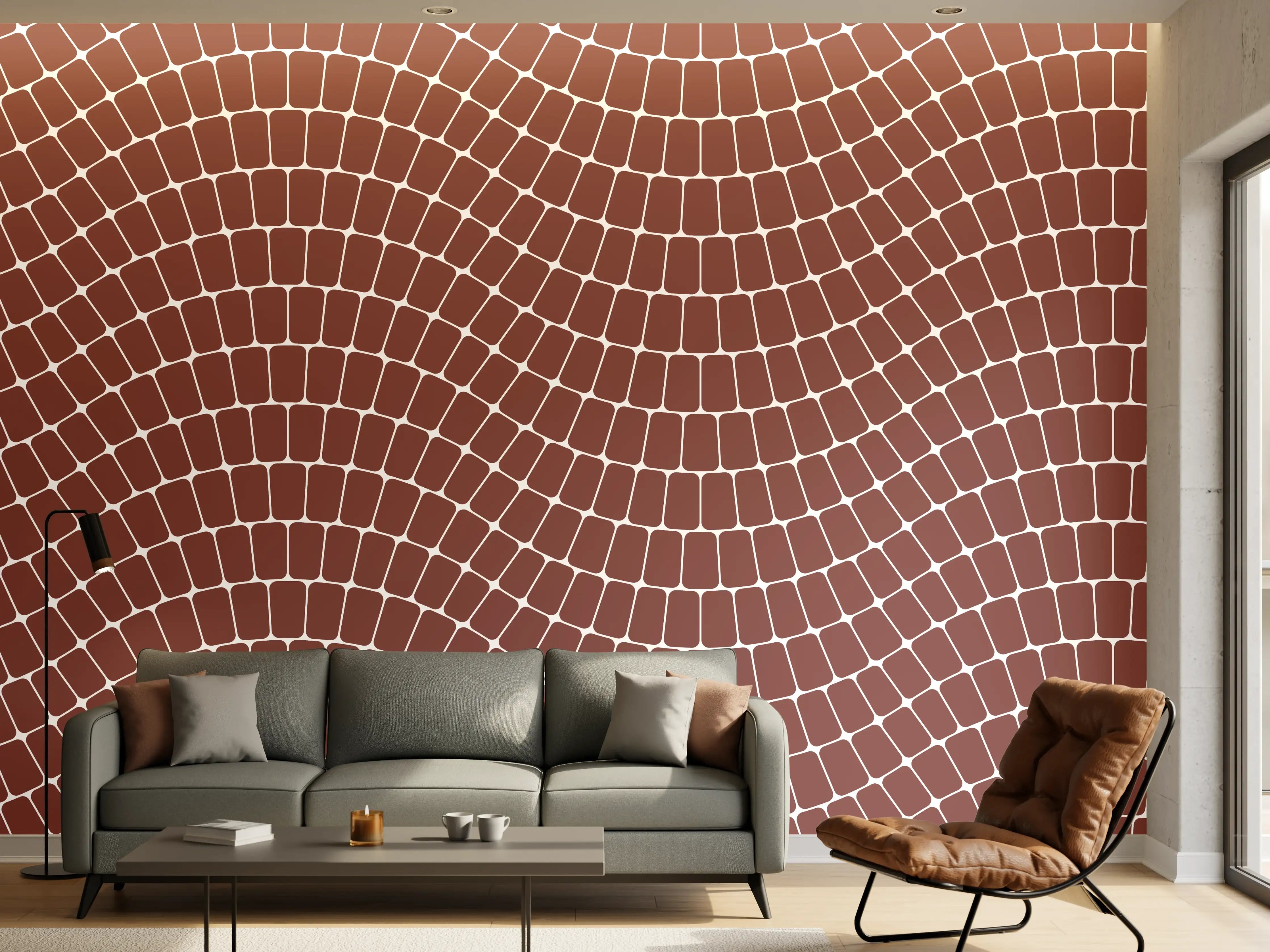 Wandverkleidung Wohnzimmer - Musterhafte Mosaik-Fliesen, warme Erdtöne