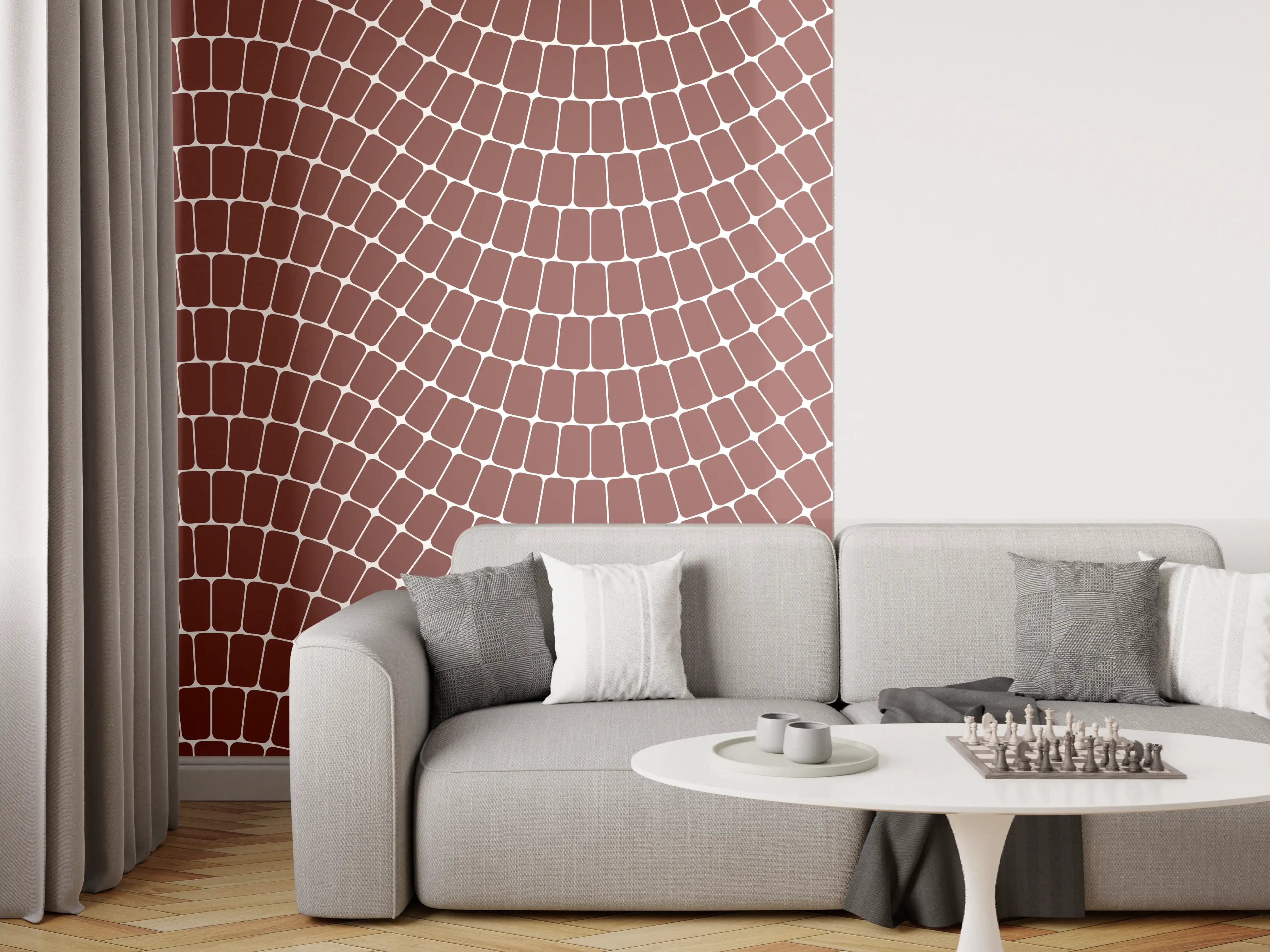 Wandverkleidung Wohnzimmer - Musterhafte Mosaik-Fliesen, warme Erdtöne