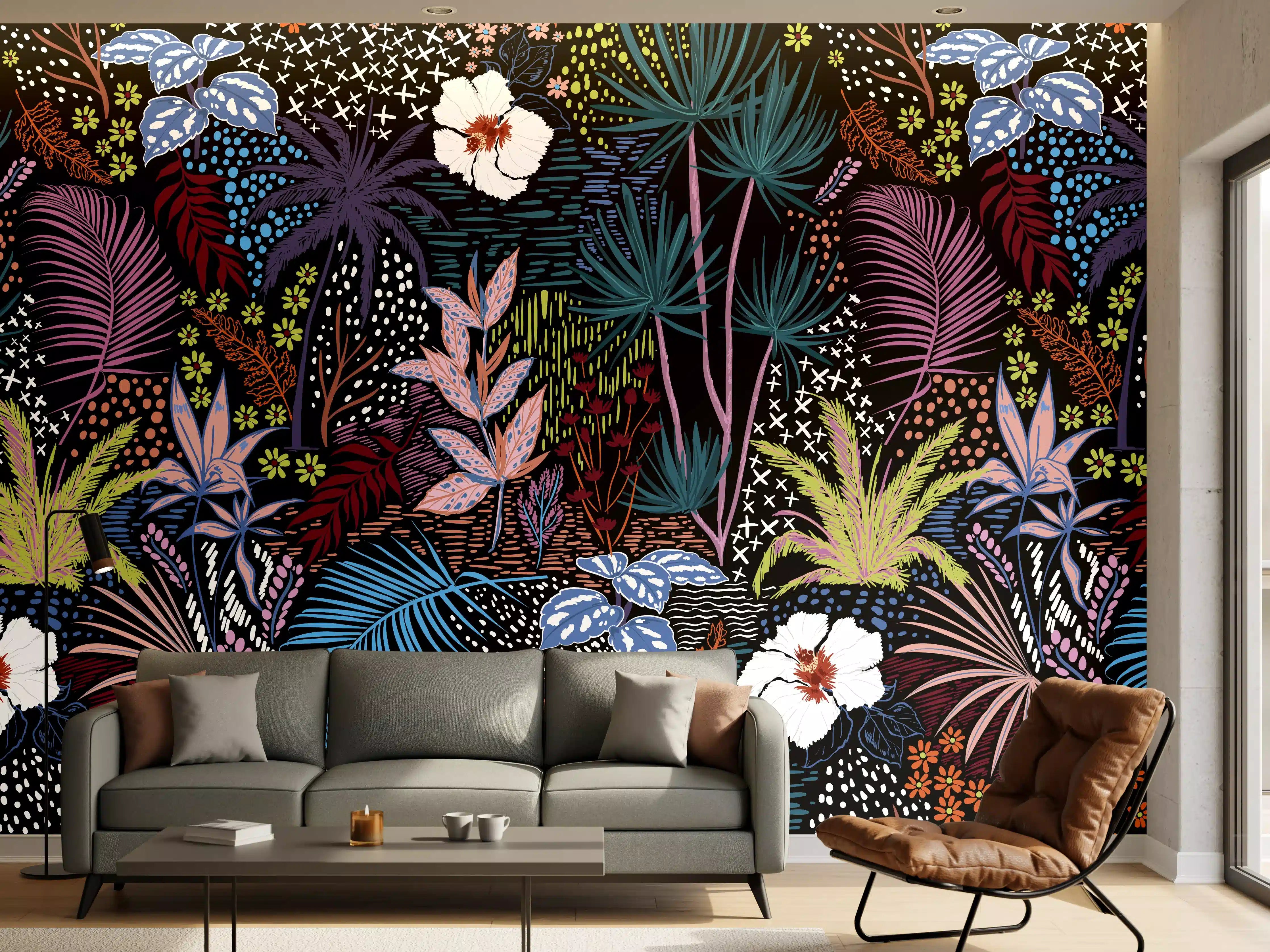Wandverkleidung Wohnzimmer - Mystic Tropic Pflanzenmuster