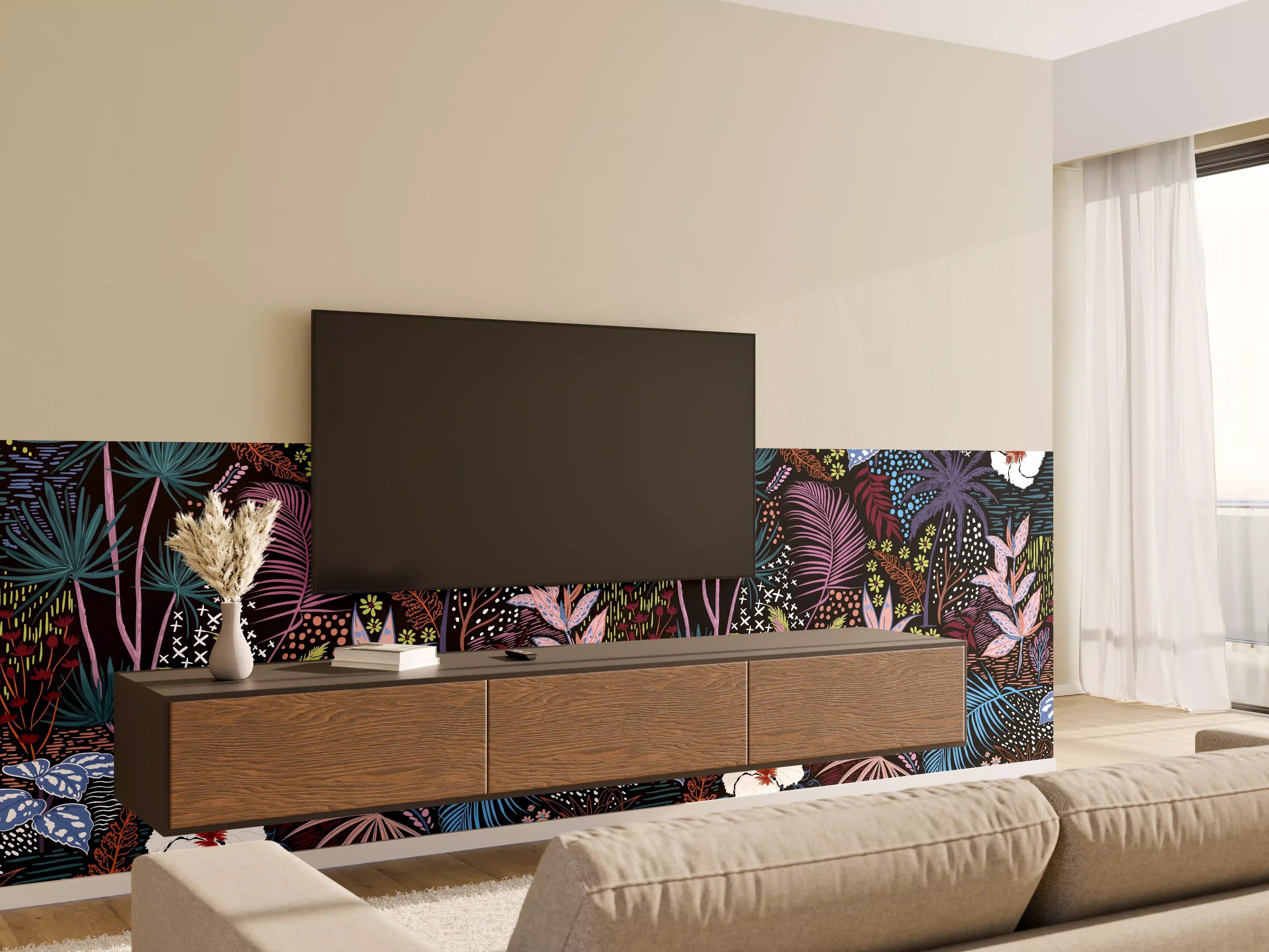 Wandverkleidung Wohnzimmer - Mystic Tropic Pflanzenmuster