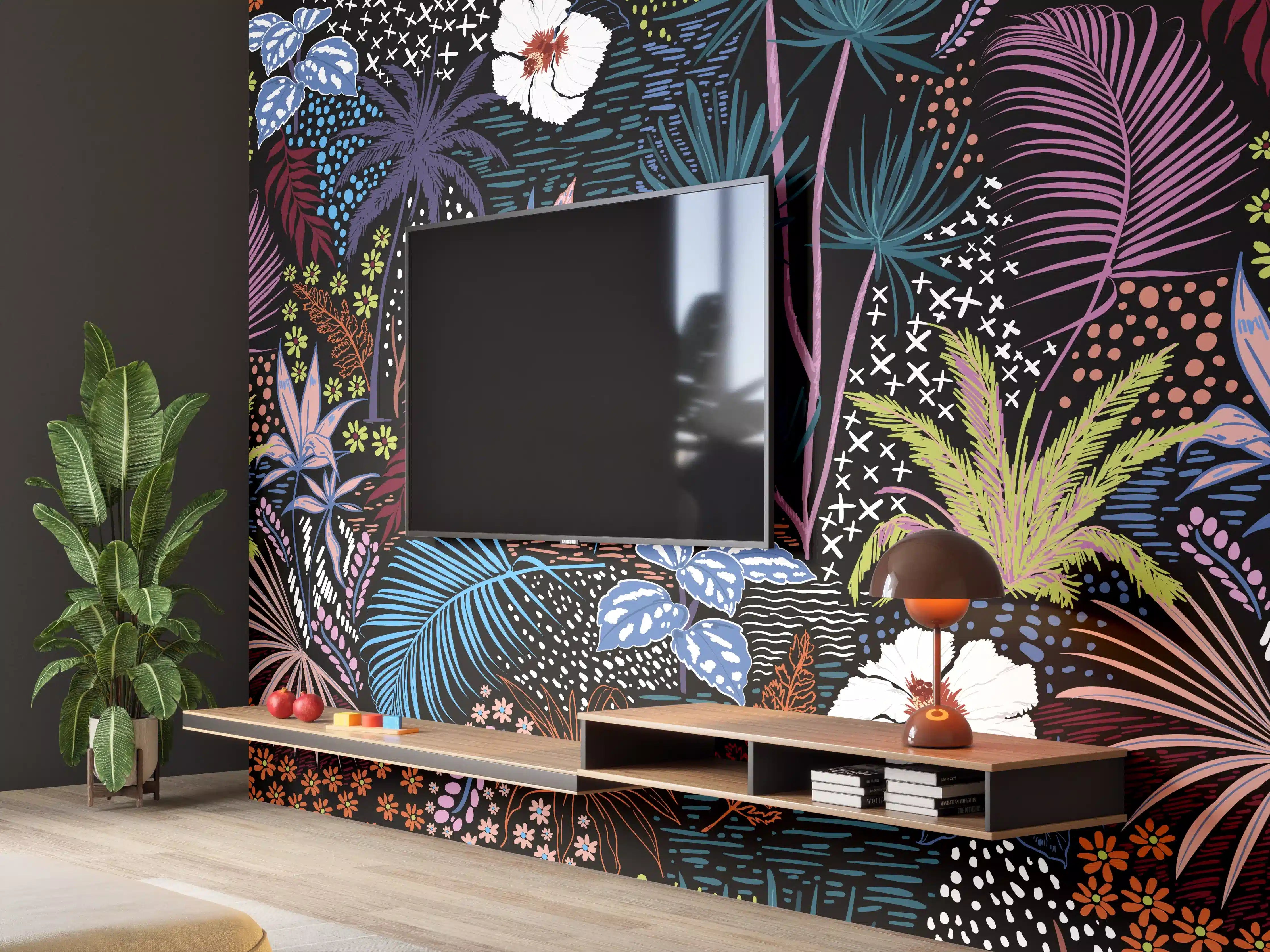 Wandverkleidung Wohnzimmer - Mystic Tropic Pflanzenmuster