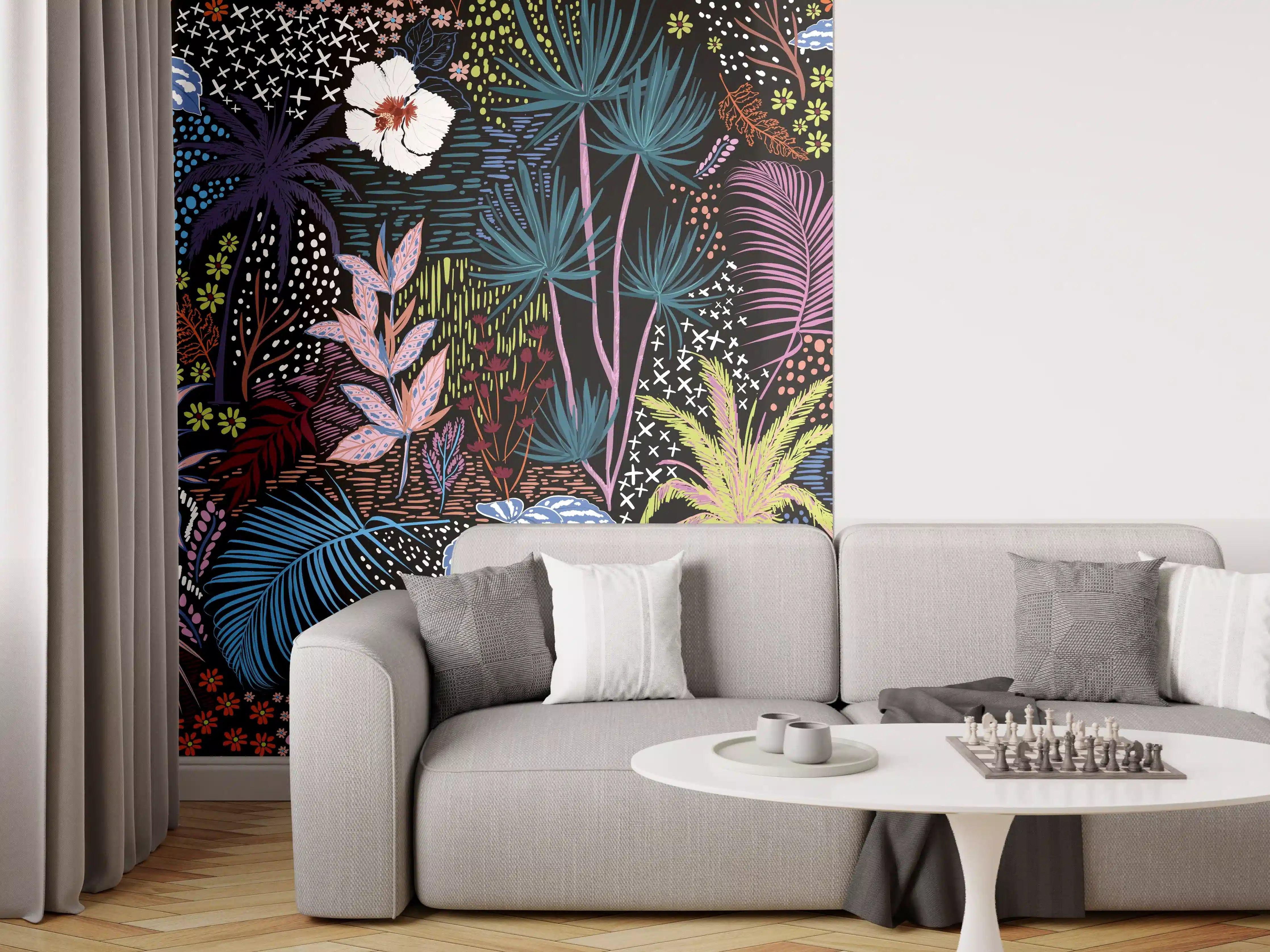 Wandverkleidung Wohnzimmer - Mystic Tropic Pflanzenmuster