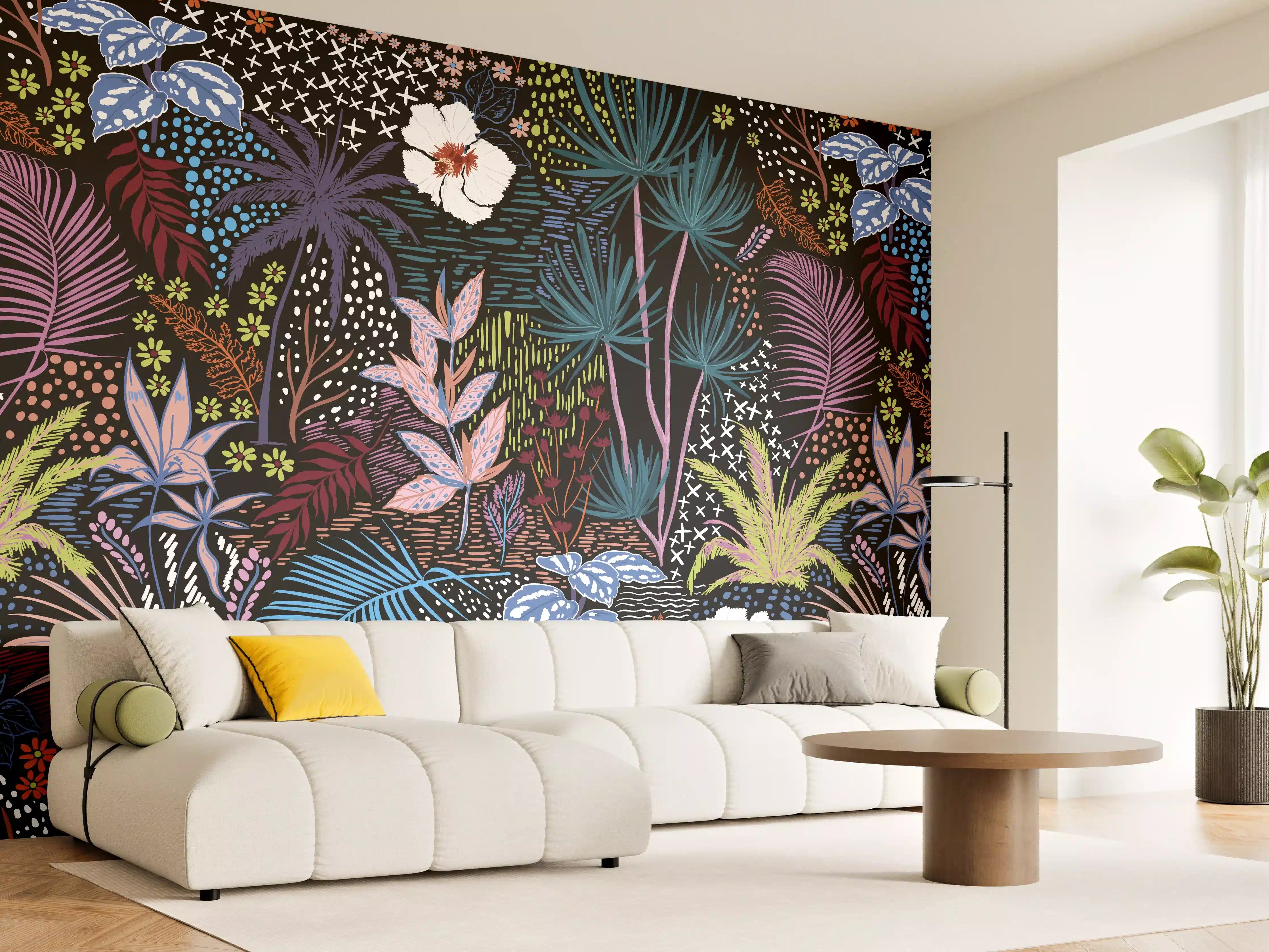 Wandverkleidung Wohnzimmer - Mystic Tropic Pflanzenmuster