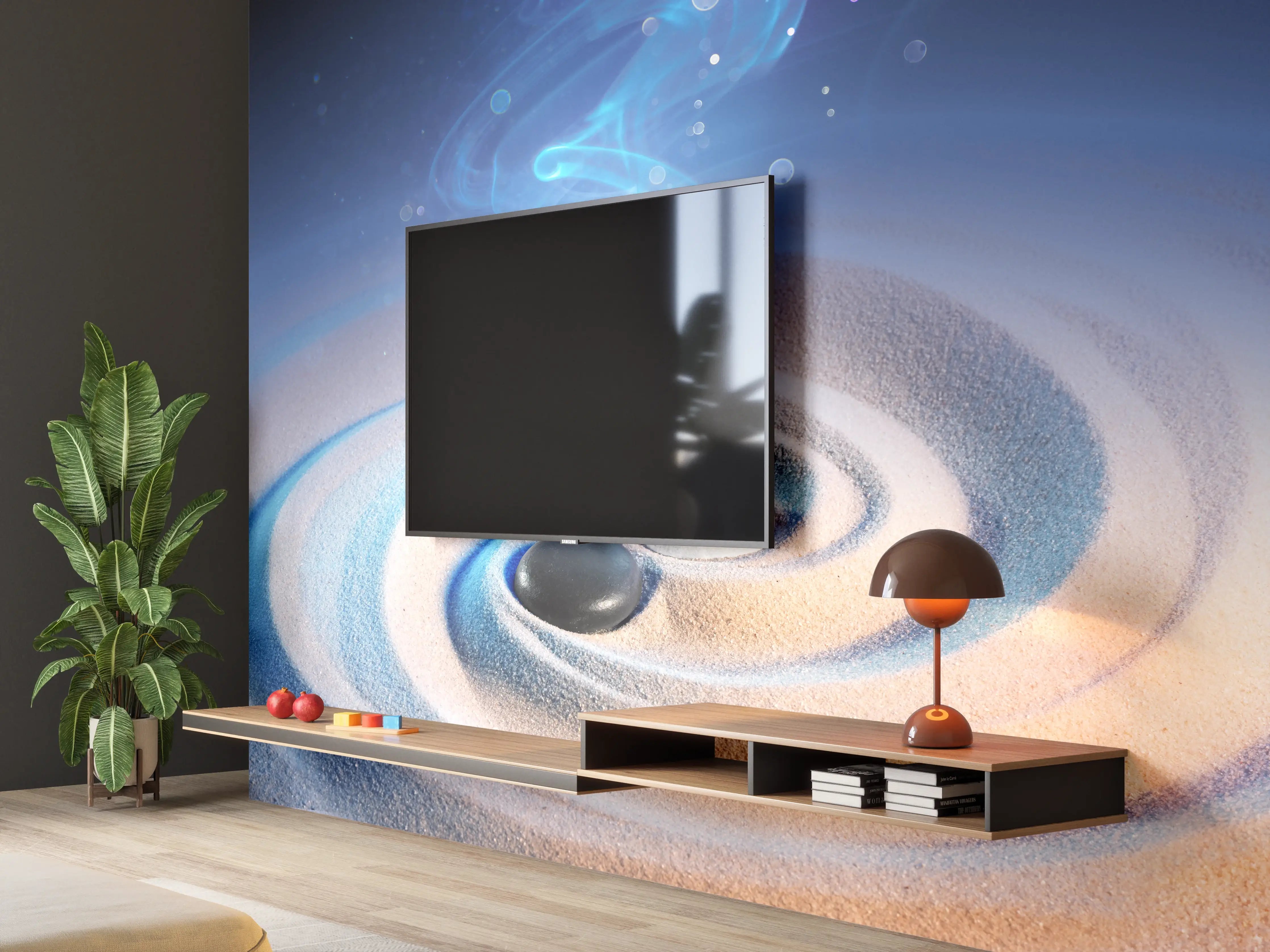 Wandverkleidung Wohnzimmer - Mystische Energieeffekte auf Sand