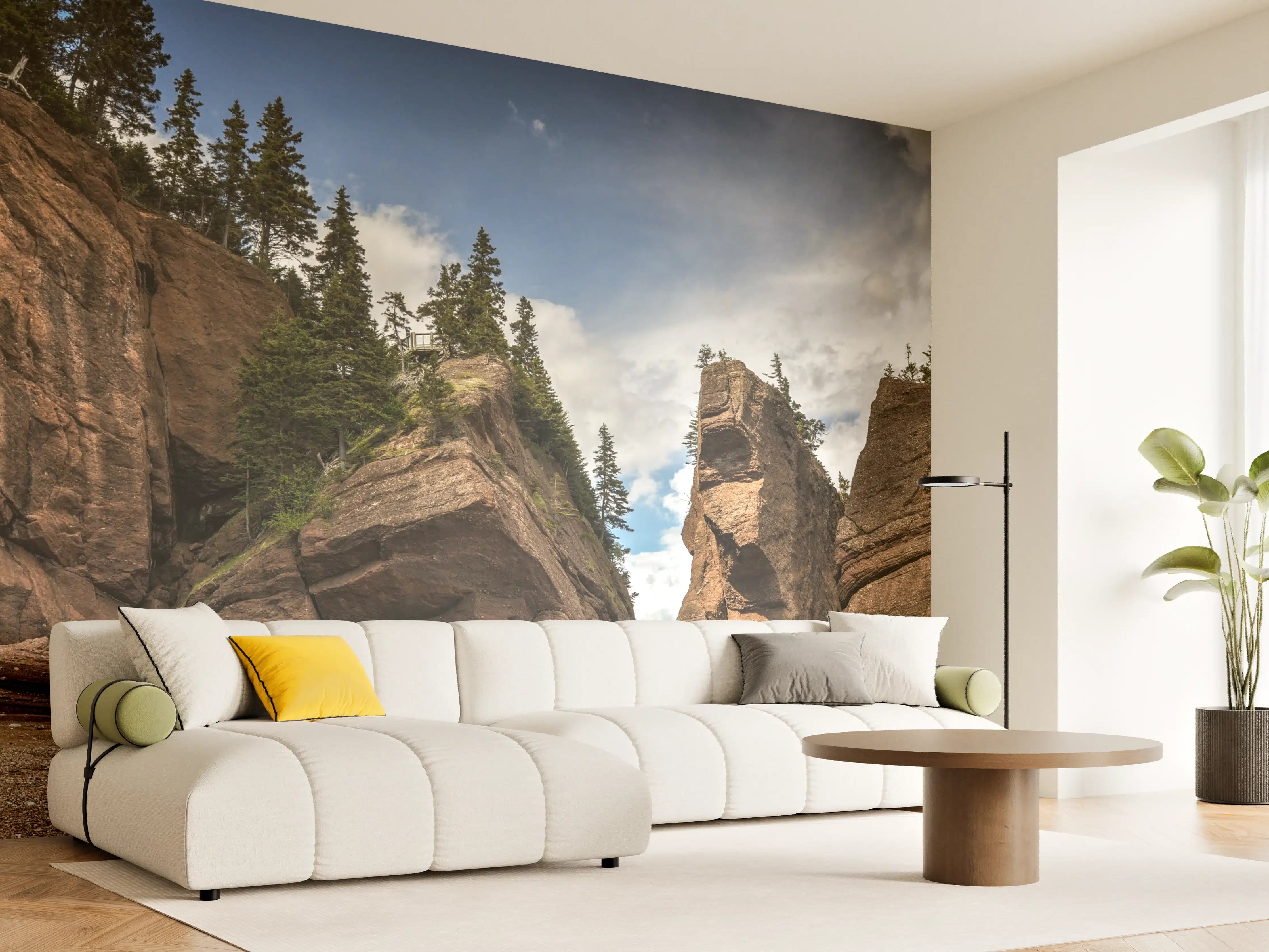 Wandverkleidung Wohnzimmer - Mystische Felsformationen am Strand bei Sonnenuntergang