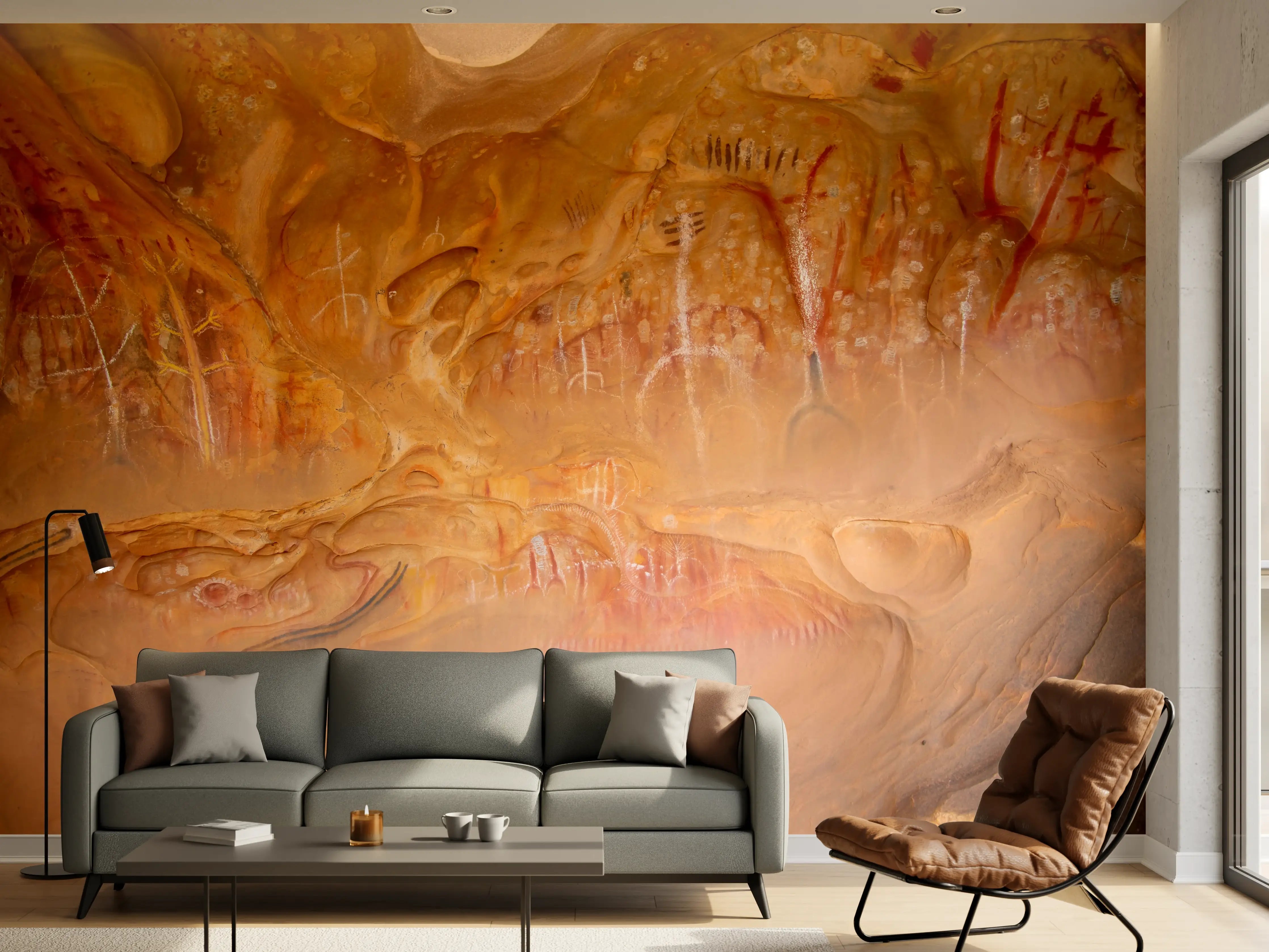 Wandverkleidung Wohnzimmer - Mystische Grotte mit warmen Erdtönen