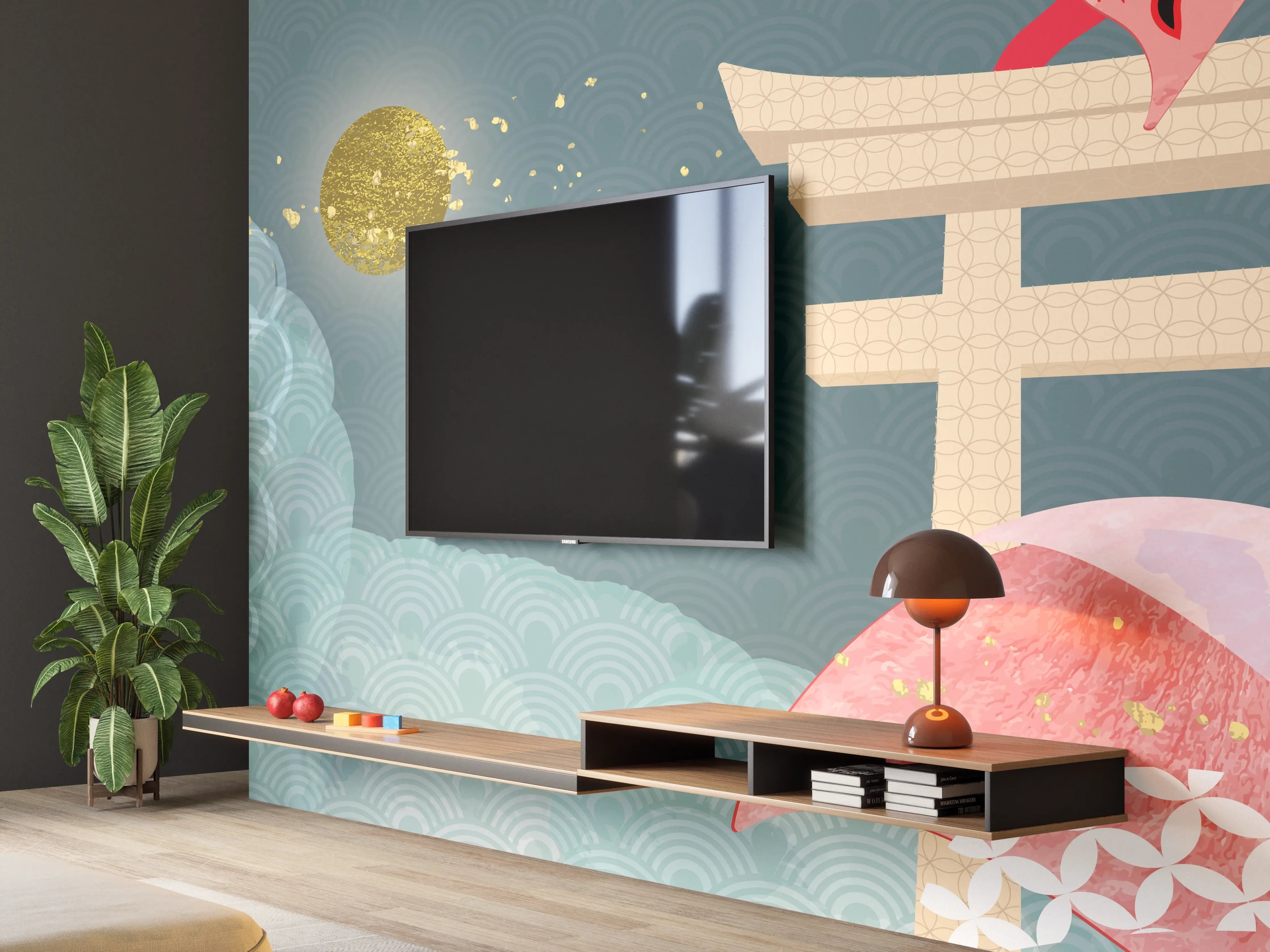 Wandverkleidung Wohnzimmer - Mystischer Drache bei Mondschein