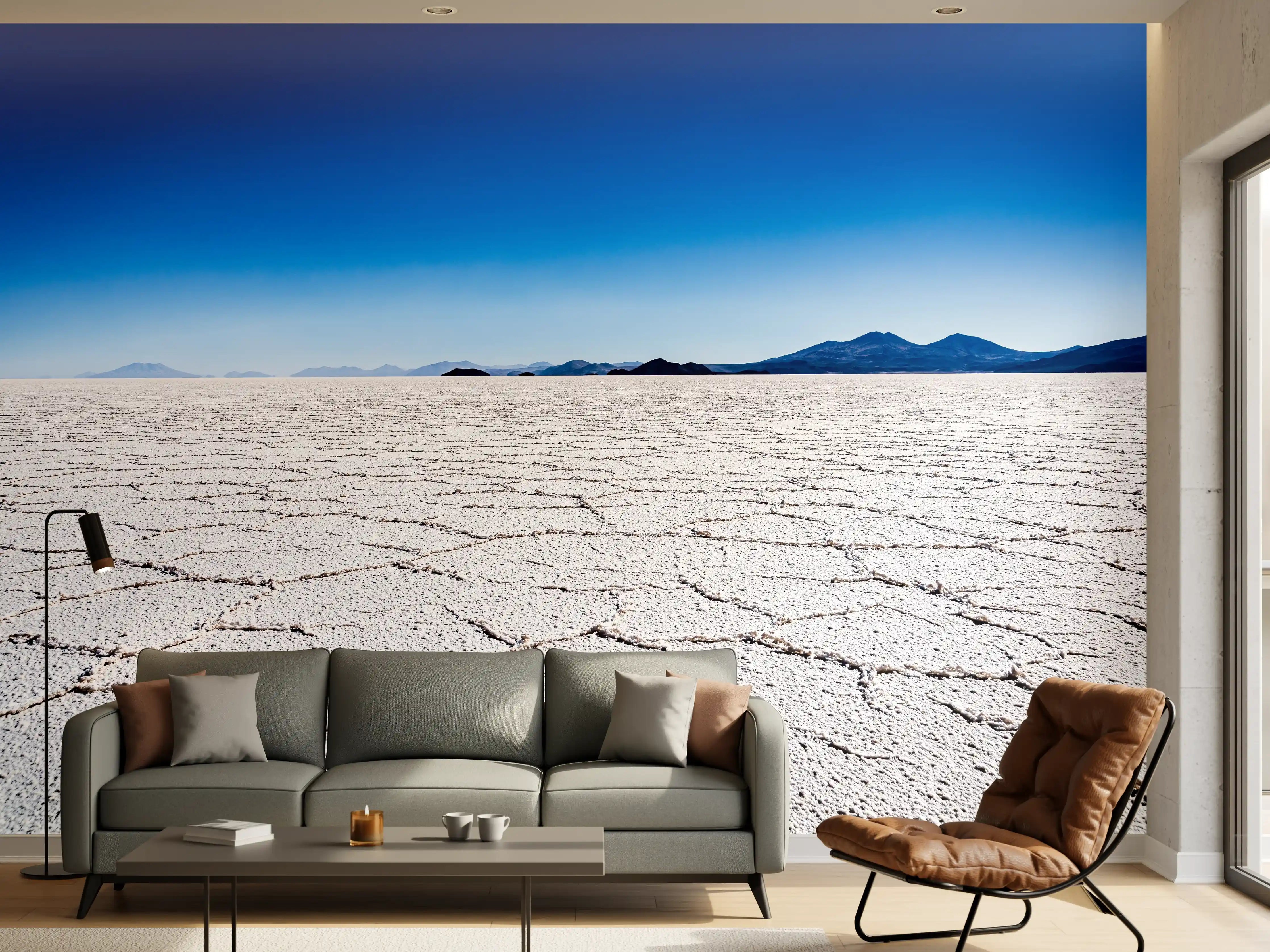 Wandverkleidung Wohnzimmer - Mystischer Salzsee bei Sonnenschein