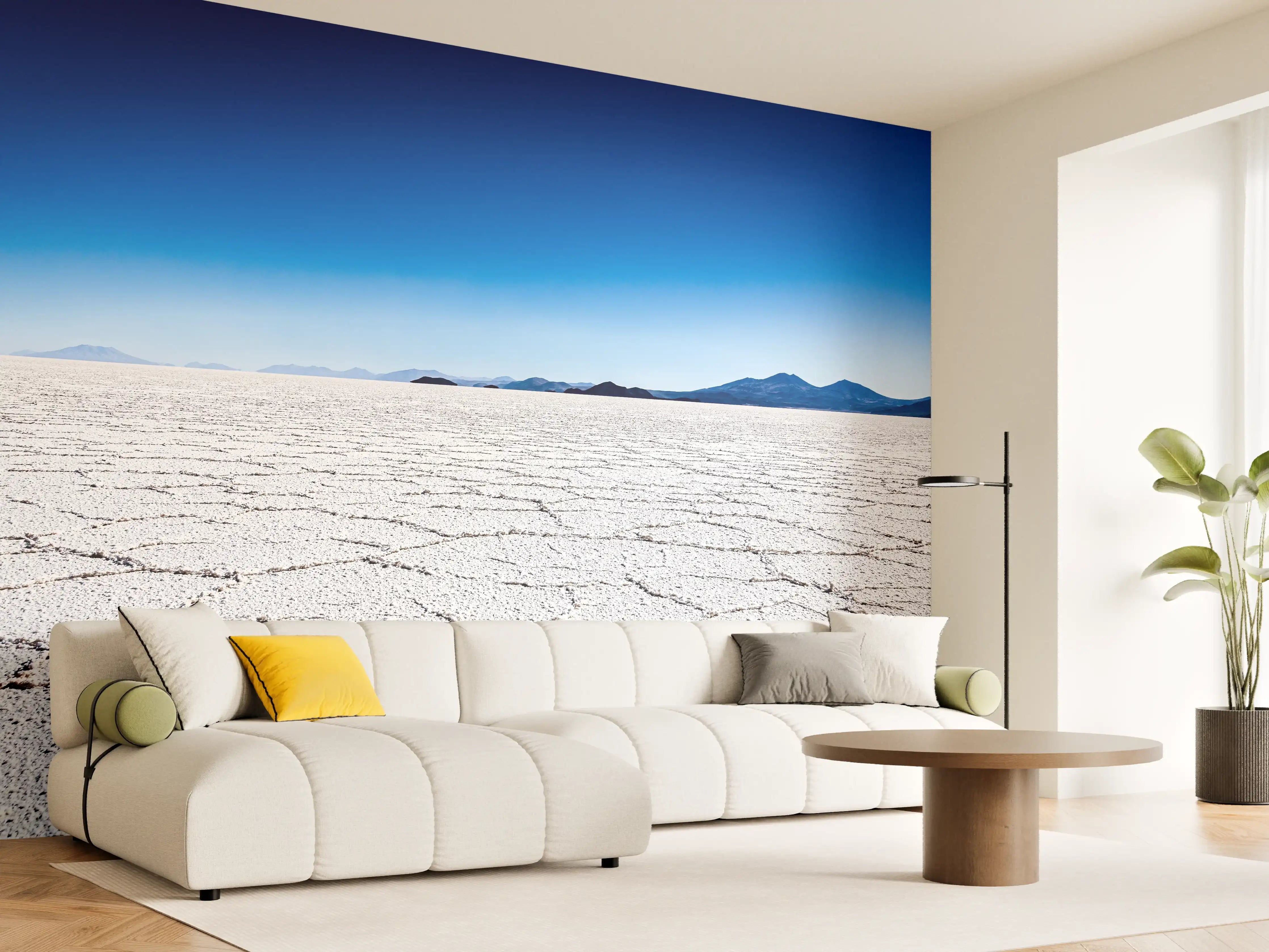 Wandverkleidung Wohnzimmer - Mystischer Salzsee bei Sonnenschein