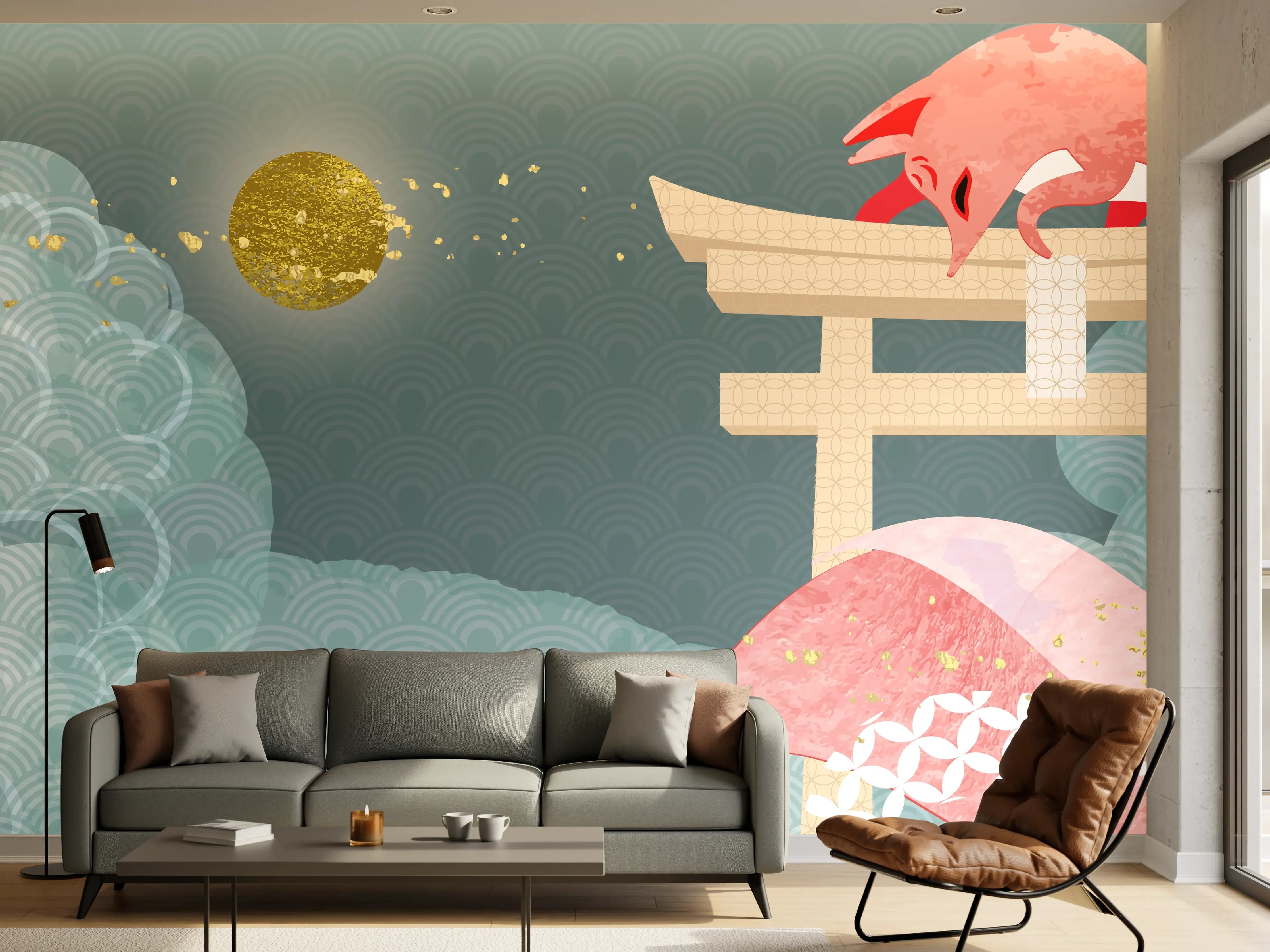 Wandverkleidung Wohnzimmer - Mystischer roter Drache Illustration