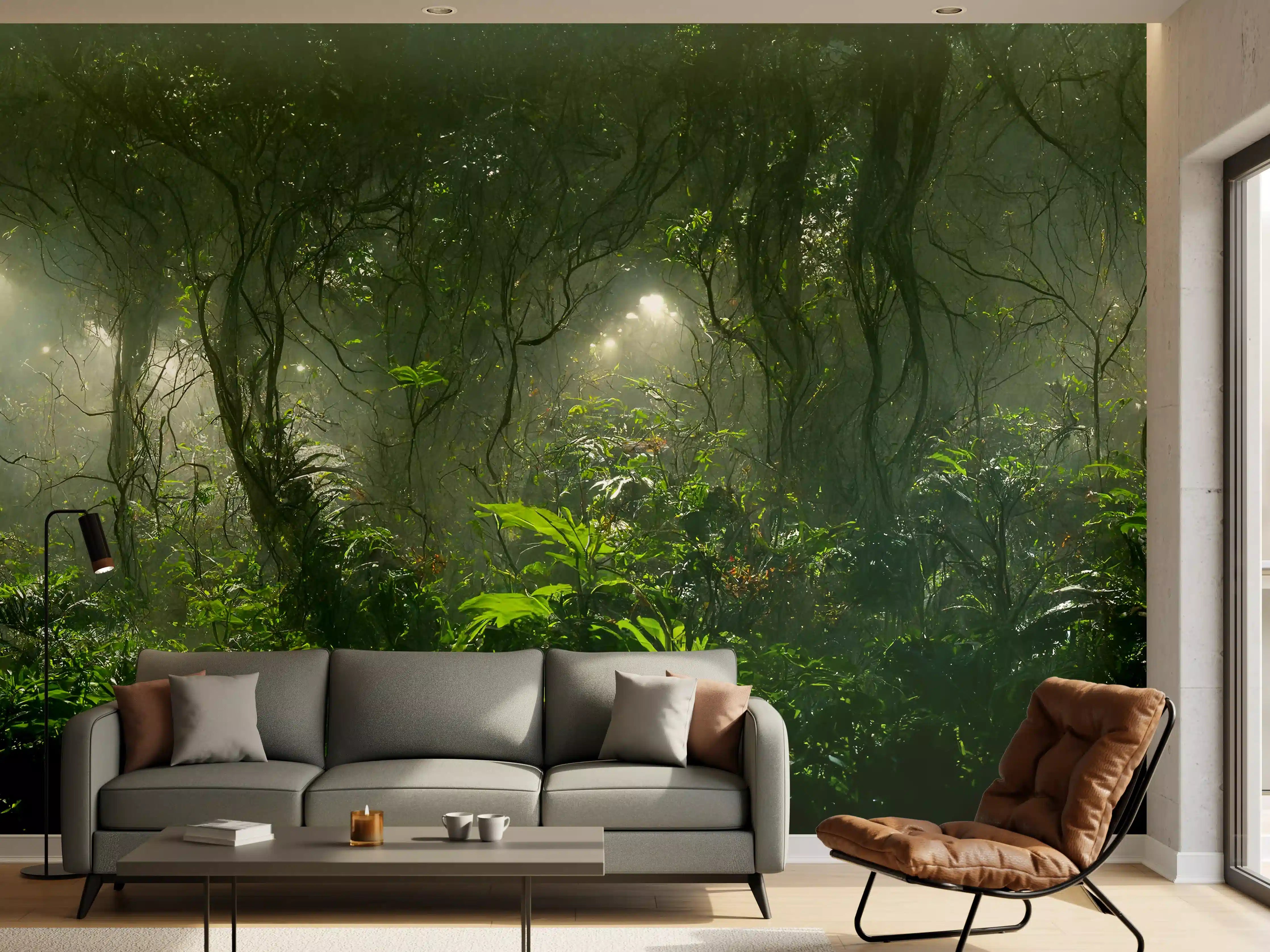 Wandverkleidung Wohnzimmer - Nachtlandschaft des Dschungels