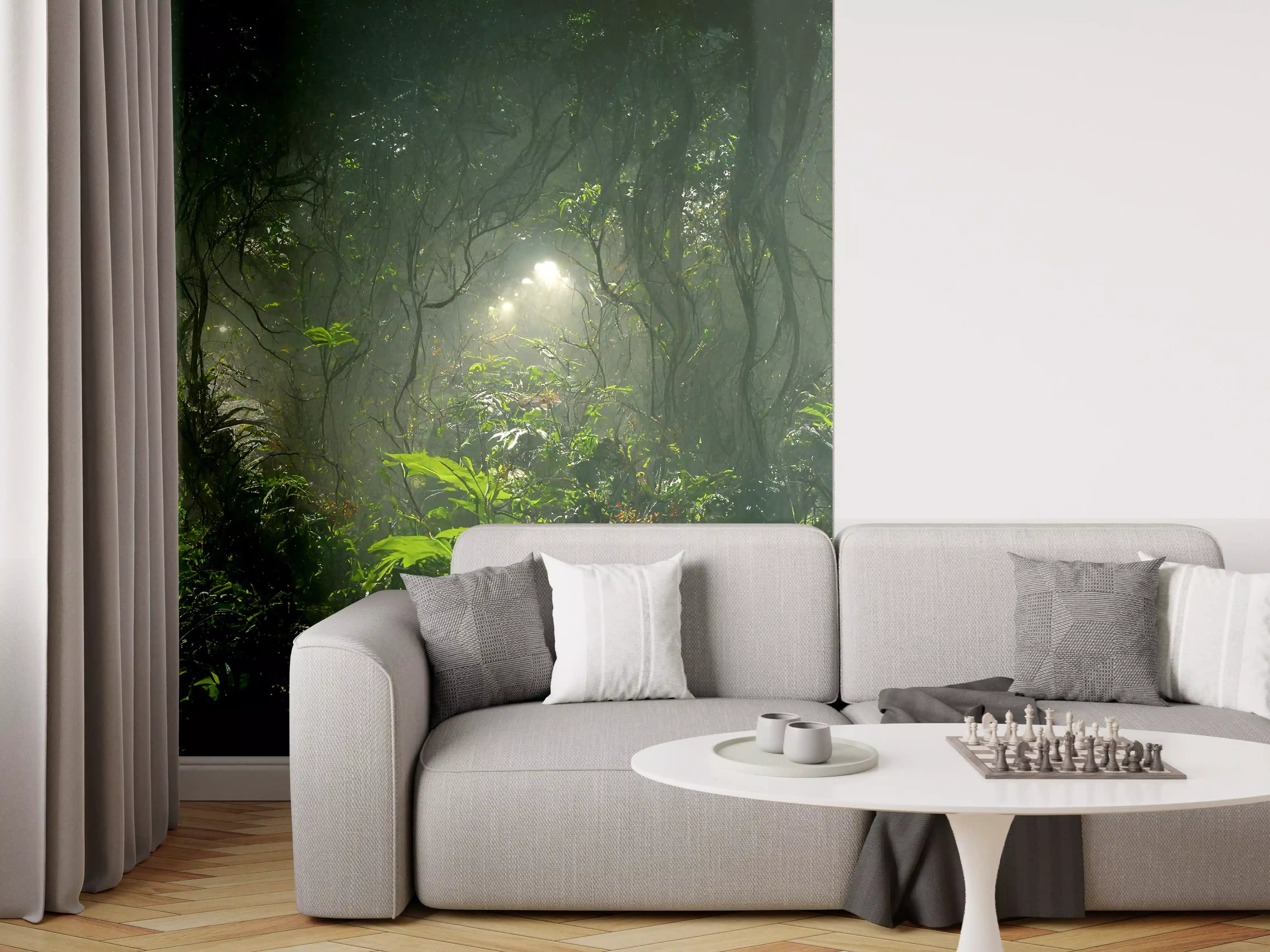 Wandverkleidung Wohnzimmer - Nachtlandschaft des Dschungels