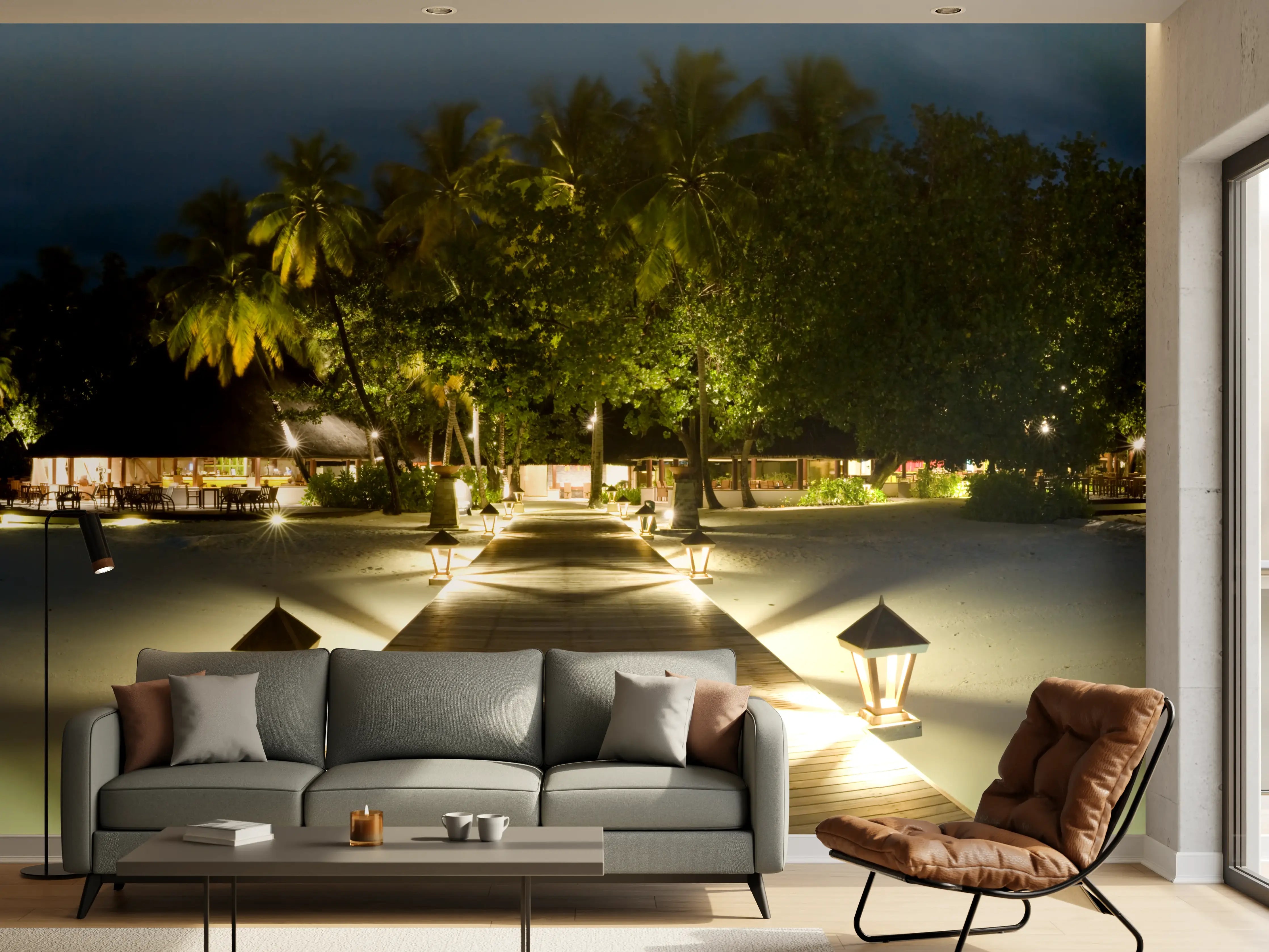 Wandverkleidung Wohnzimmer - Nachtpanorama von Ihuru Island