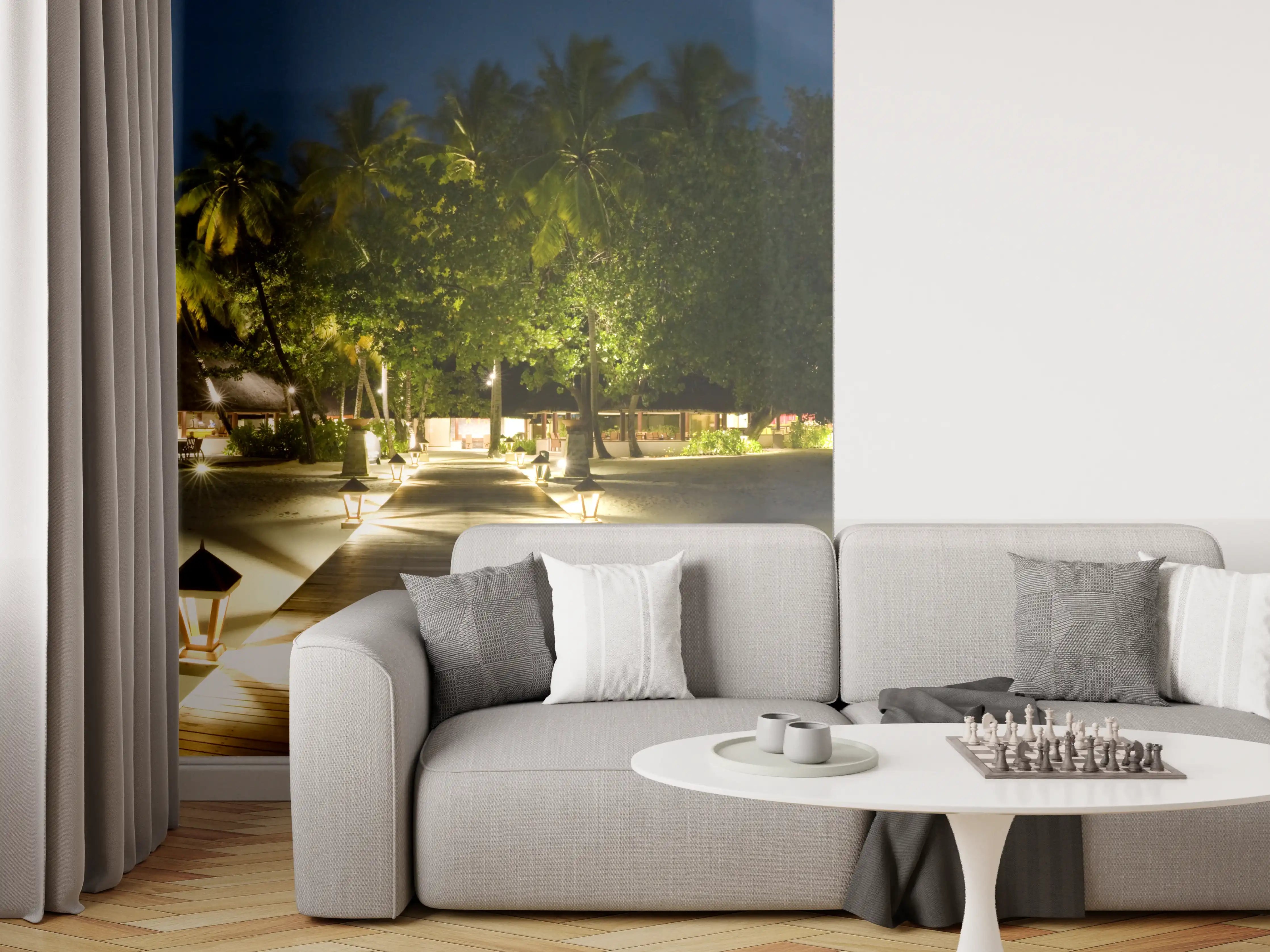 Wandverkleidung Wohnzimmer - Nachtpanorama von Ihuru Island