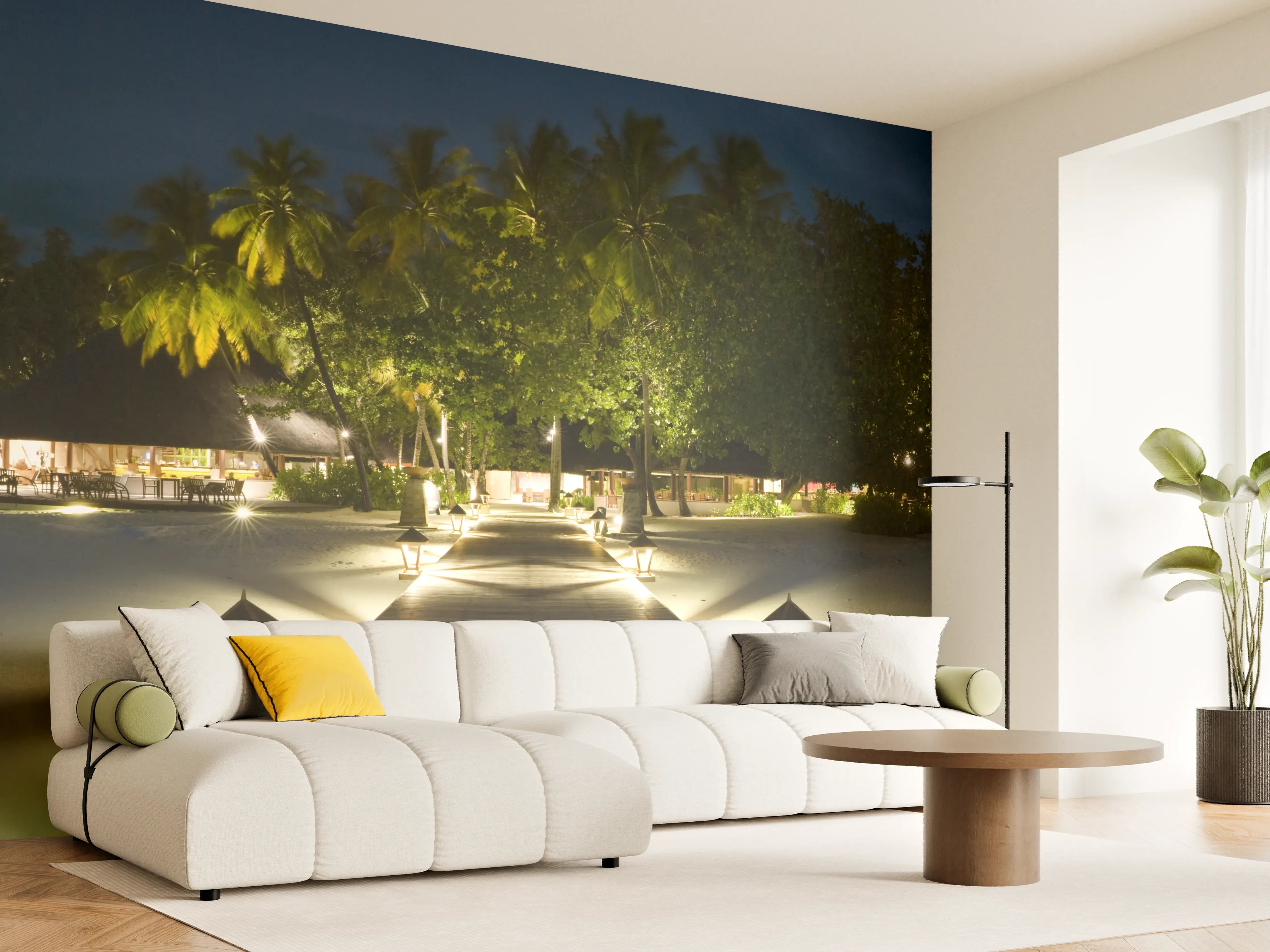 Wandverkleidung Wohnzimmer - Nachtpanorama von Ihuru Island