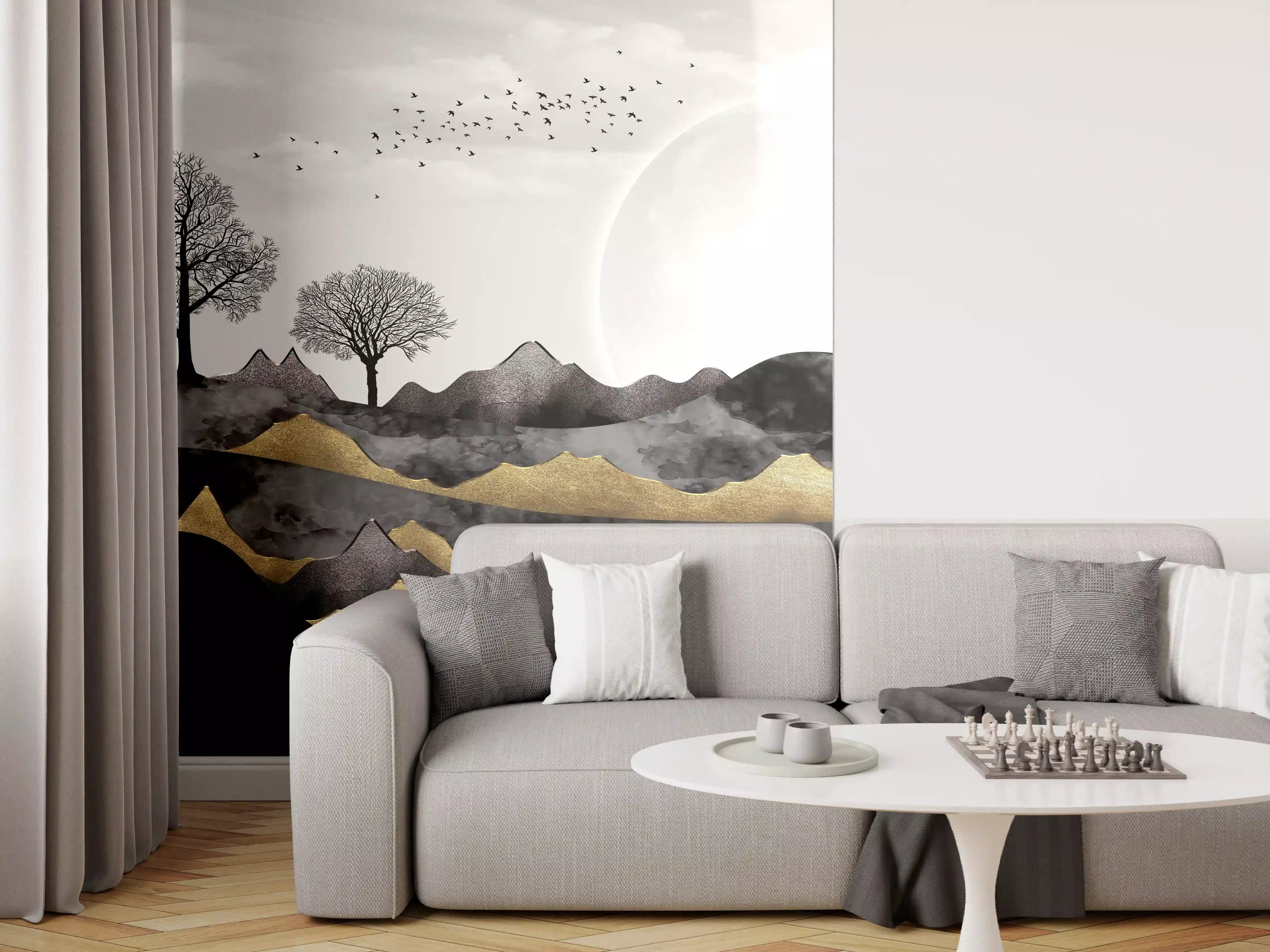 Wandverkleidung Wohnzimmer - Nächtliches Landschaftsdesign - Grafik