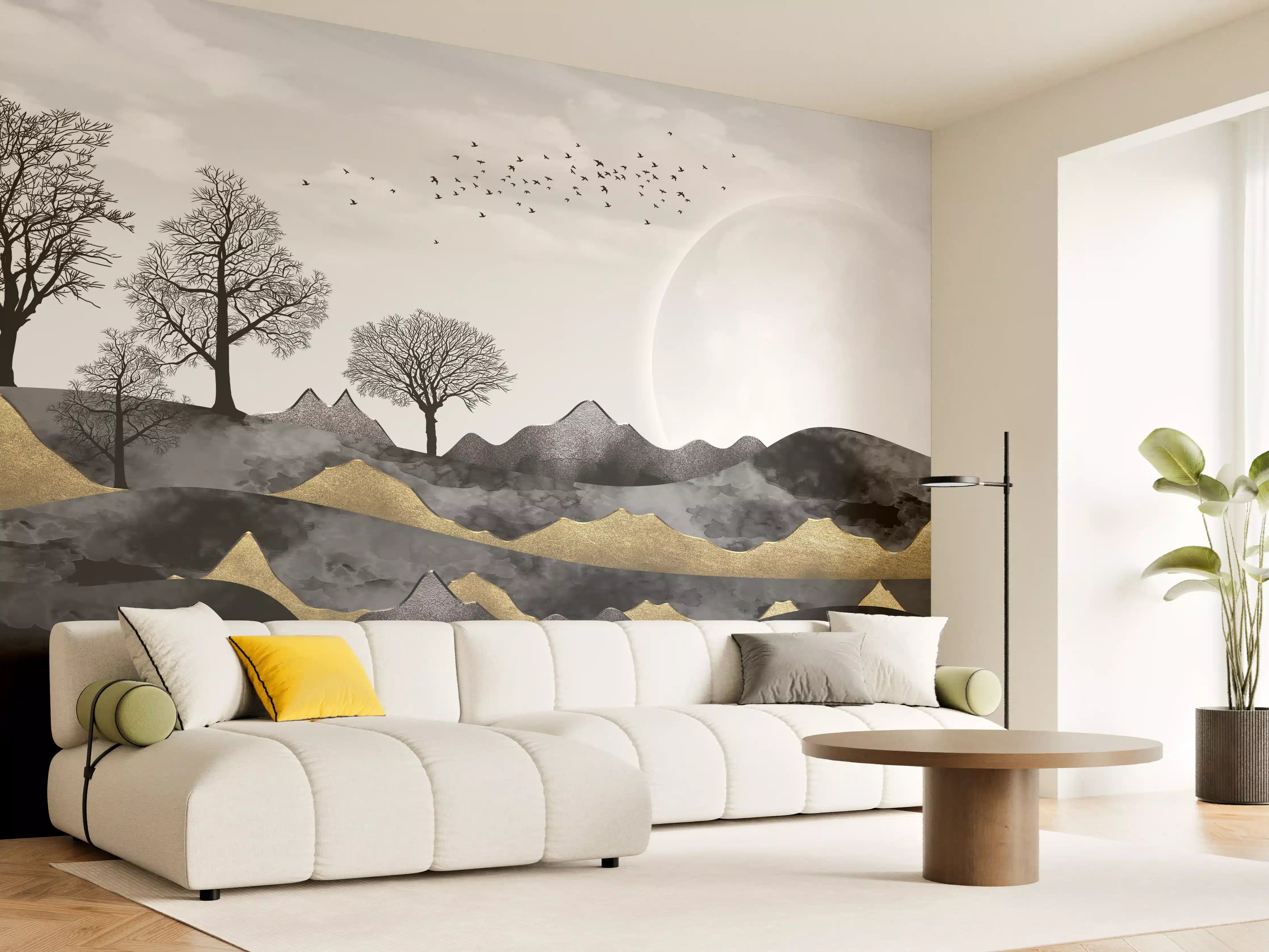 Wandverkleidung Wohnzimmer - Nächtliches Landschaftsdesign - Grafik