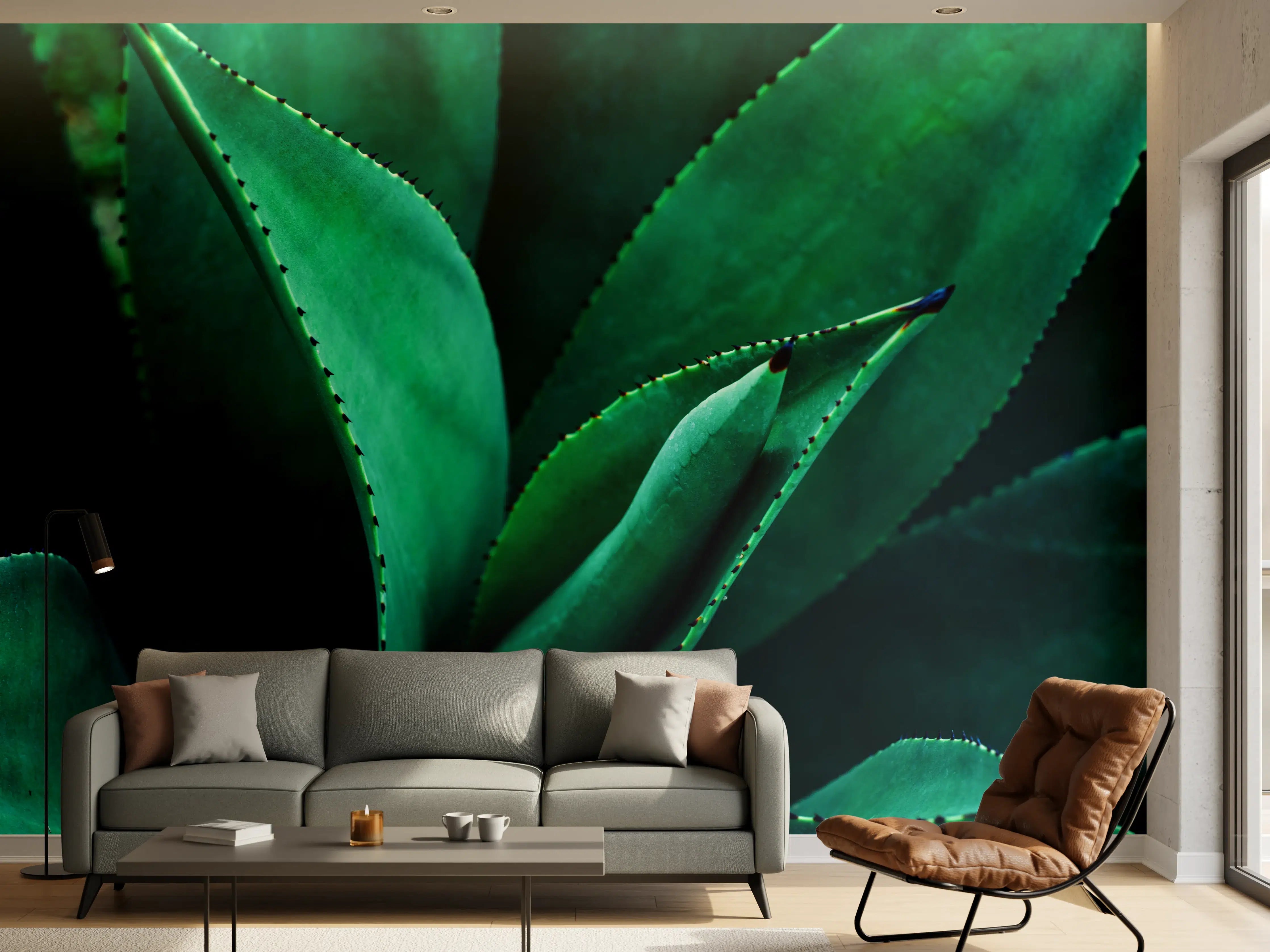 Wandverkleidung Wohnzimmer - Nahaufnahme von saftigen Aloe Vera Blättern