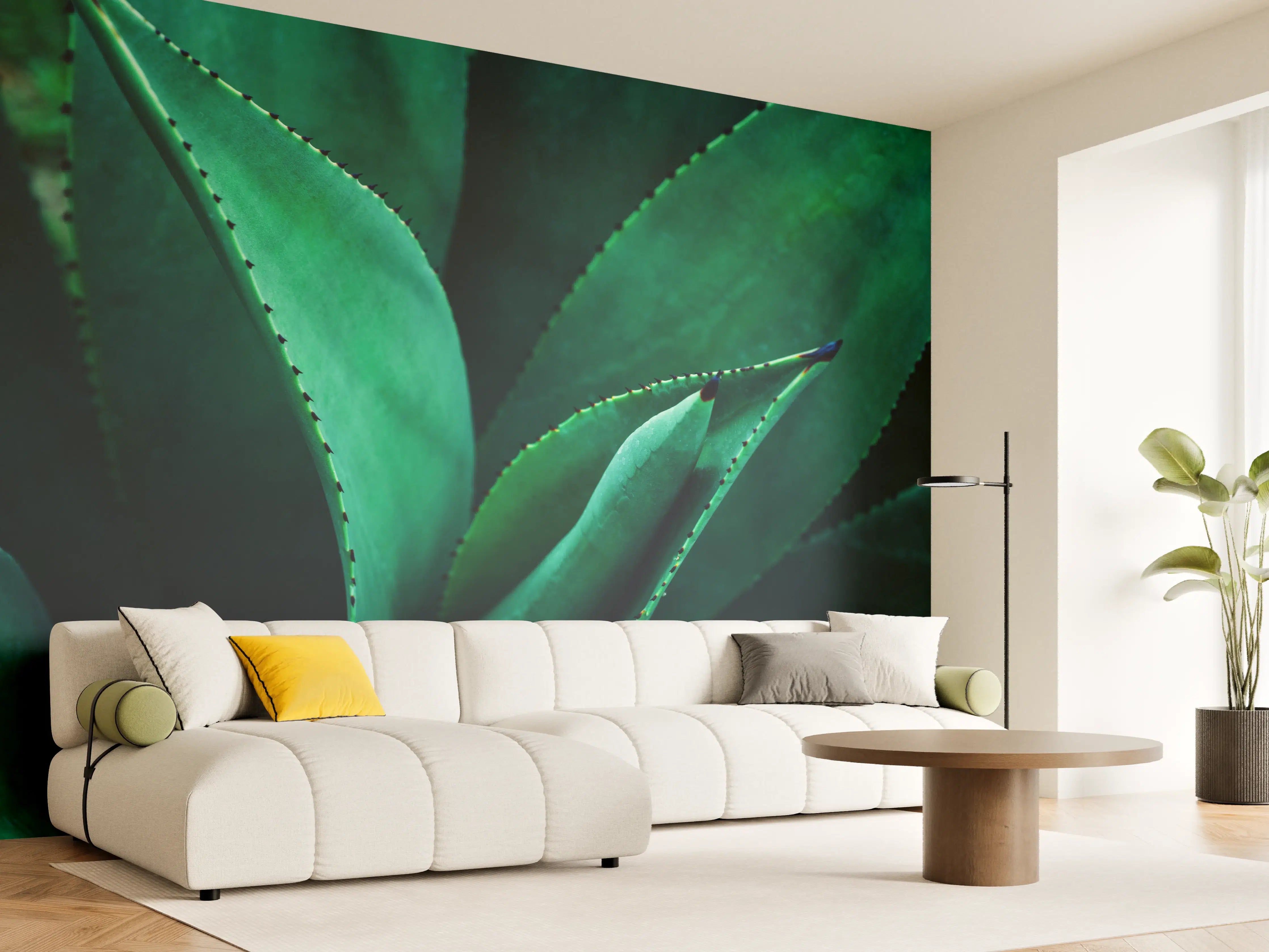 Wandverkleidung Wohnzimmer - Nahaufnahme von saftigen Aloe Vera Blättern