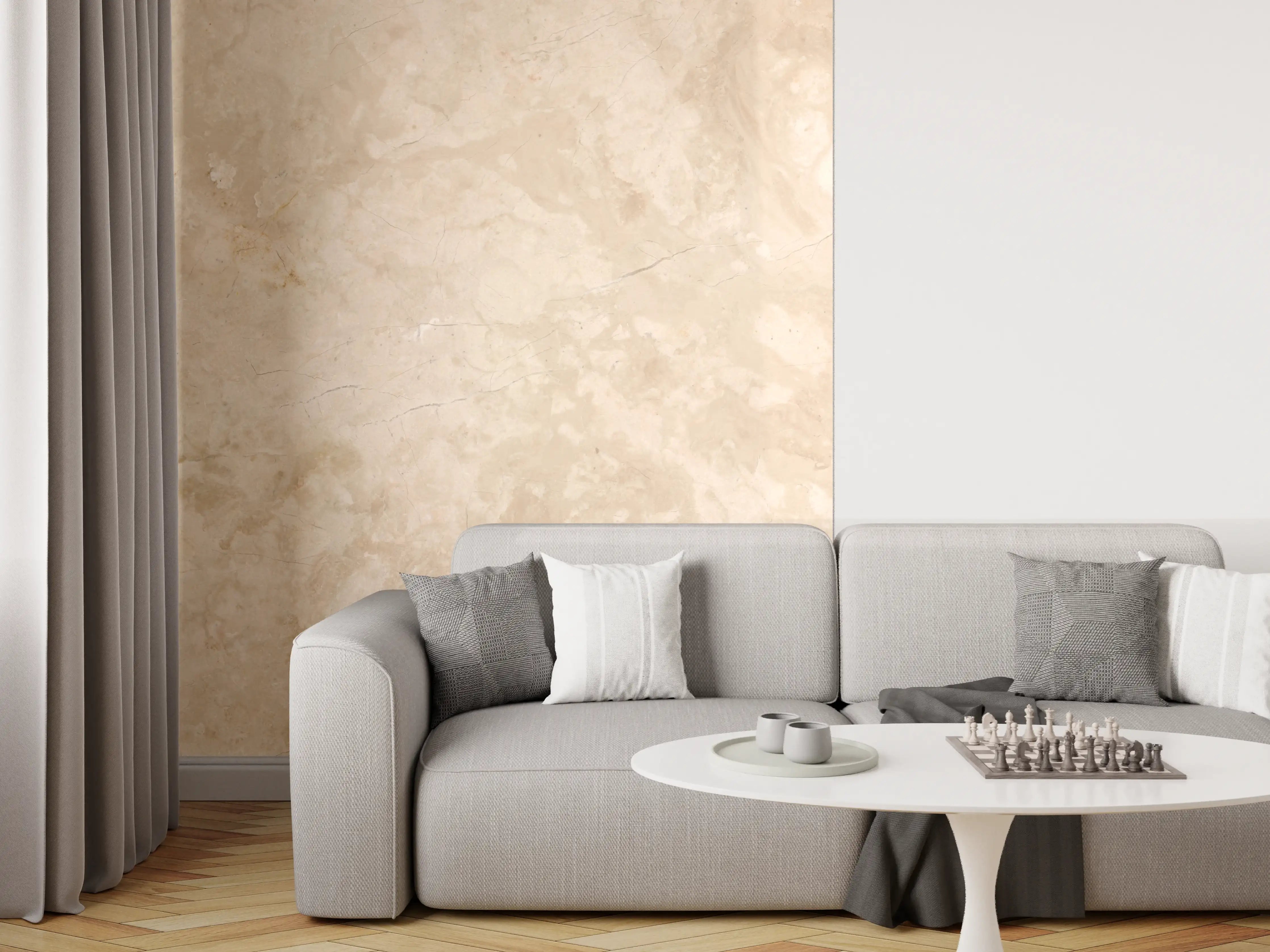 Wandverkleidung Wohnzimmer - Natürliche Beige Marmor Textur