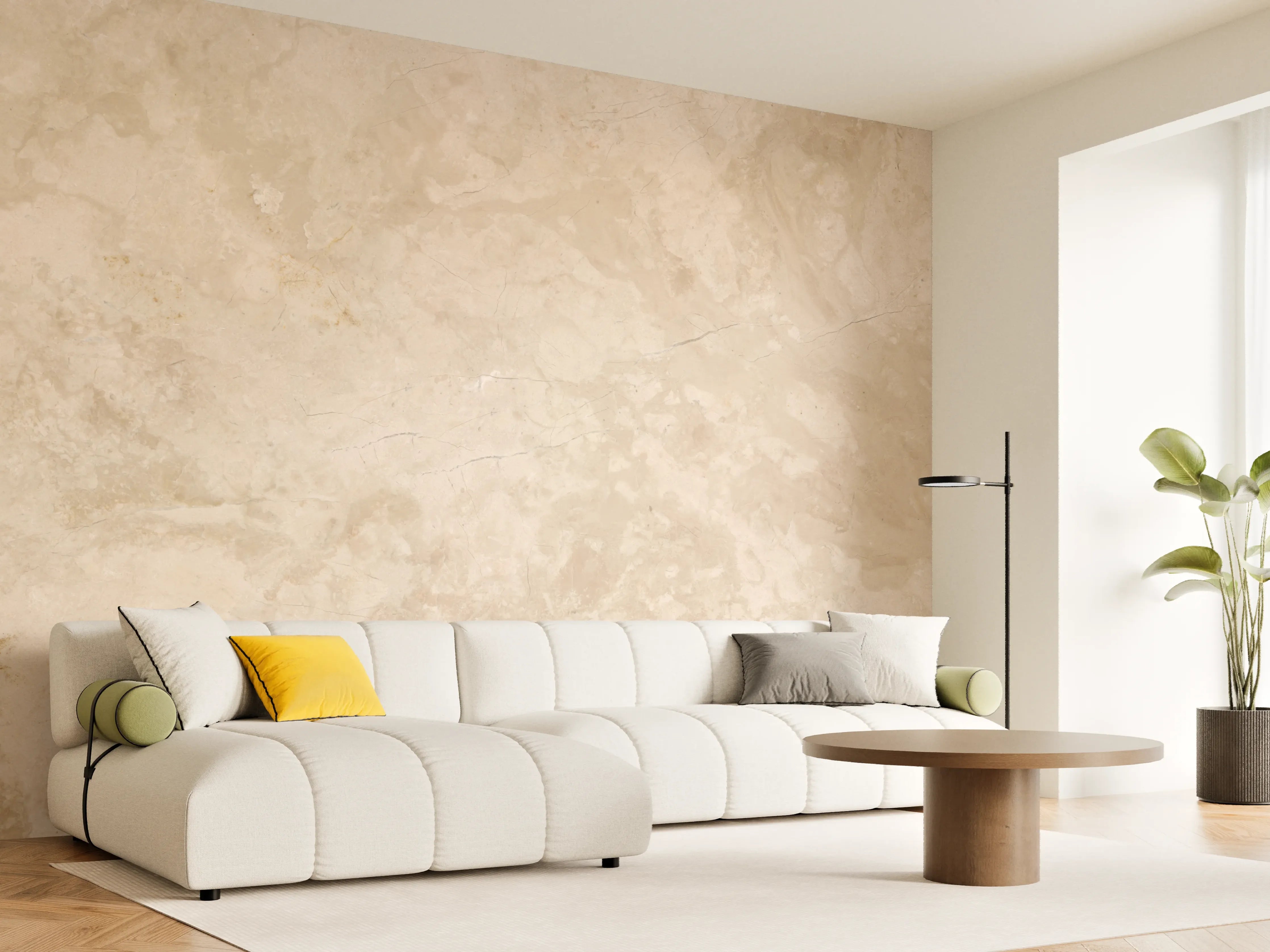 Wandverkleidung Wohnzimmer - Natürliche Beige Marmor Textur