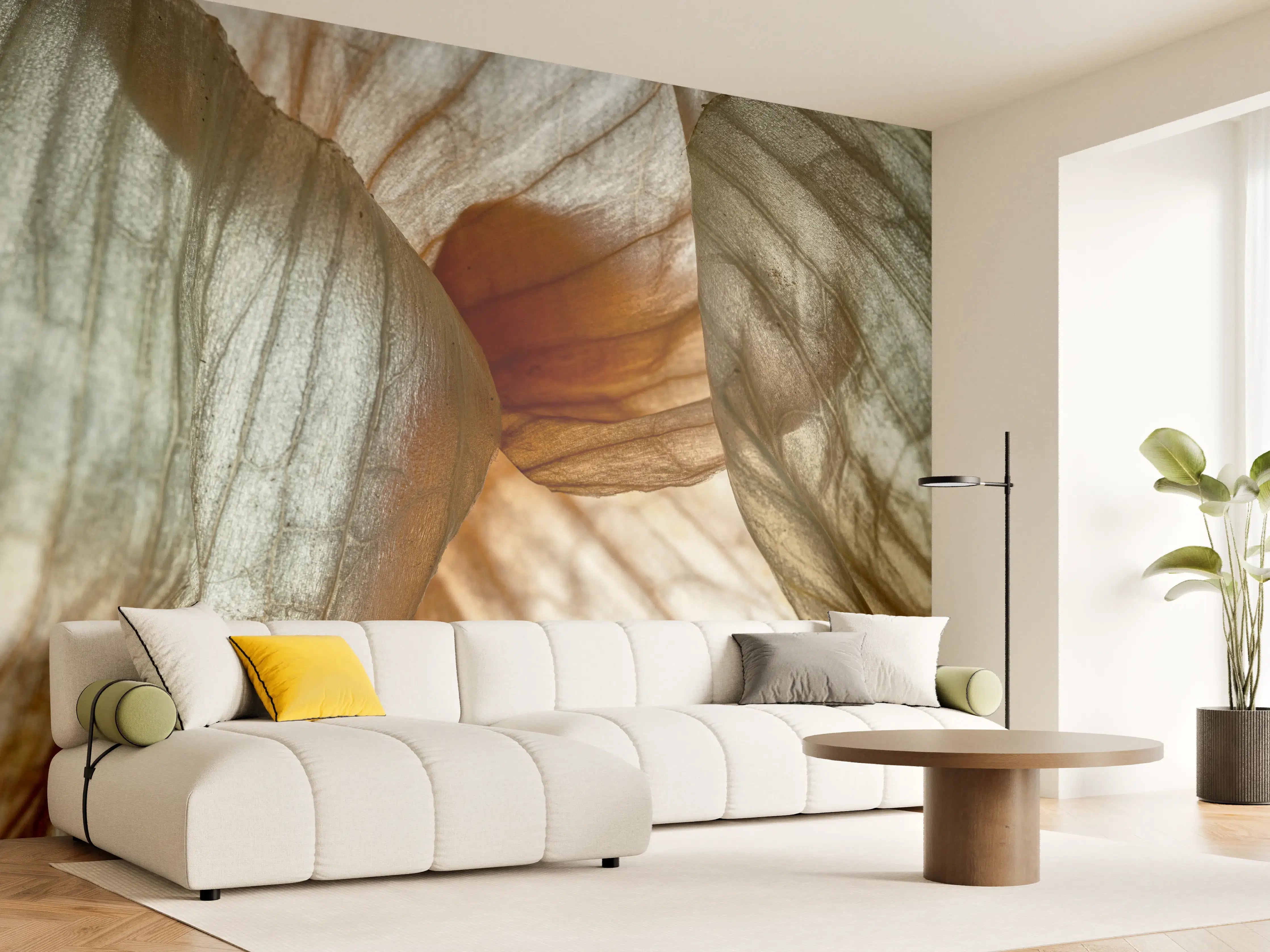 Wandverkleidung Wohnzimmer - Natürliche Blätter-Details