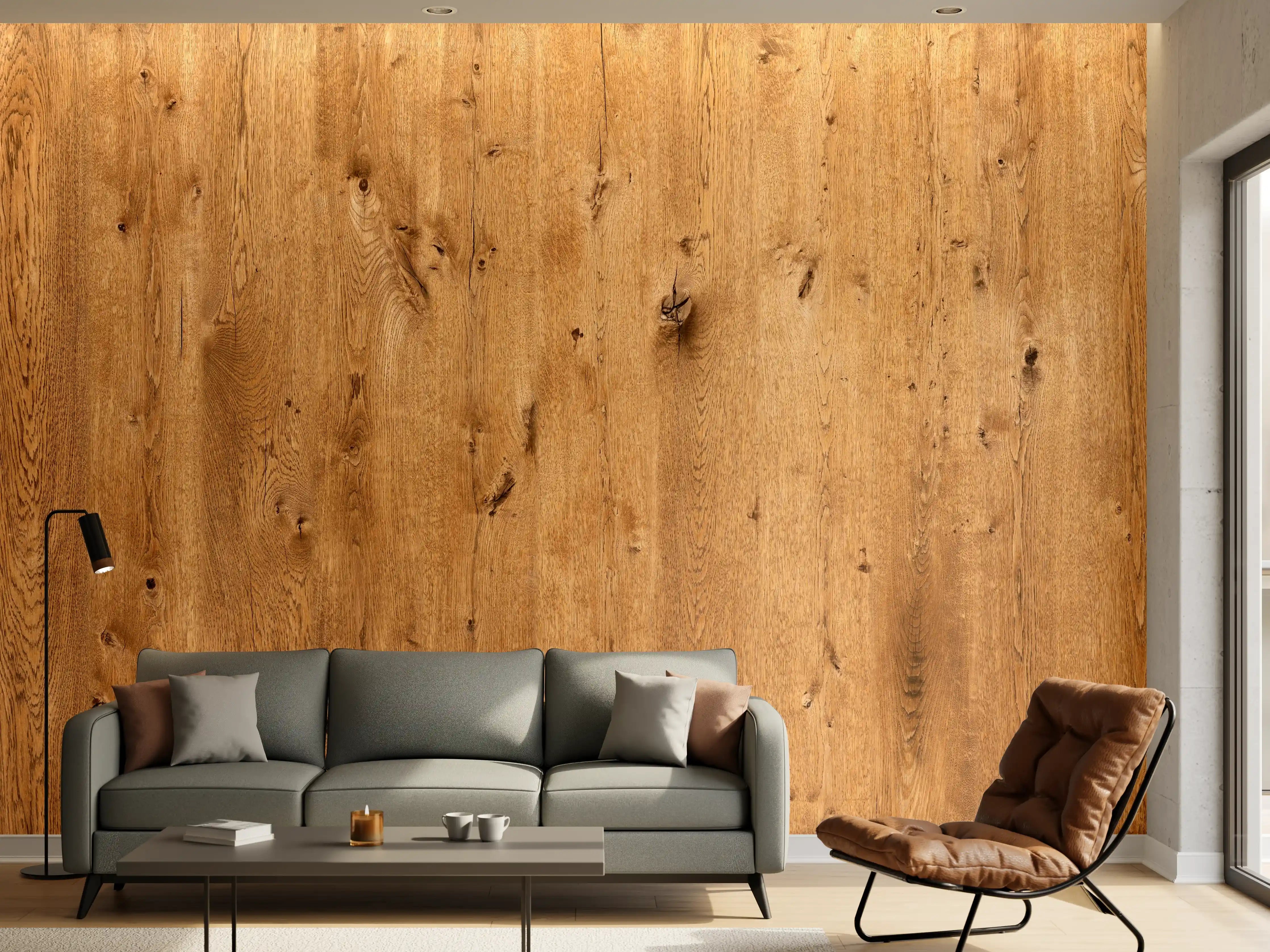 Wandverkleidung Wohnzimmer - Natürliche Eichenholz-Struktur