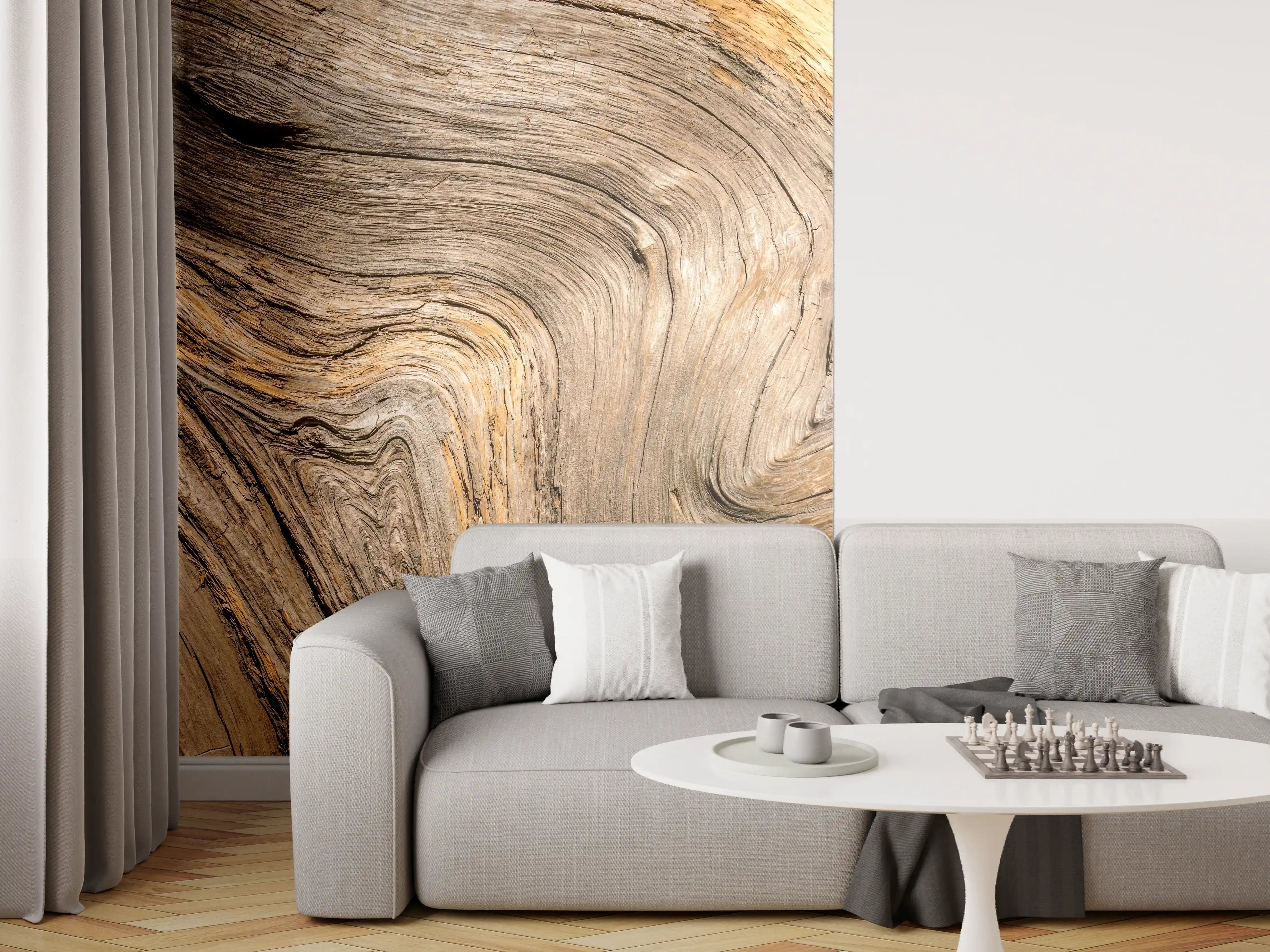 Wandverkleidung Wohnzimmer - Natürliche Holzstruktur mit einzigartigen Maserungen