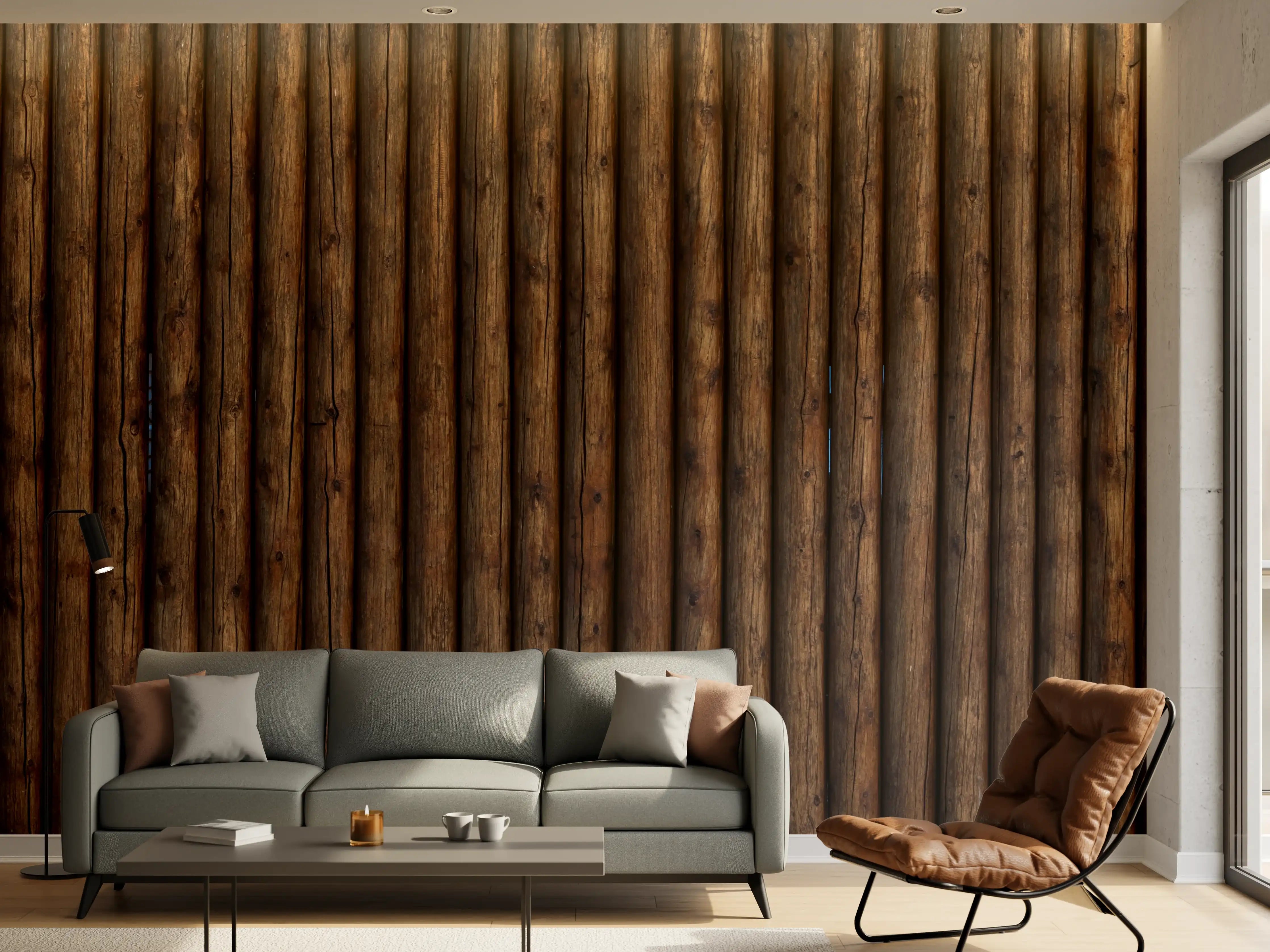 Wandverkleidung Wohnzimmer - Natürliche Holzvertäfelung mit Grautönen