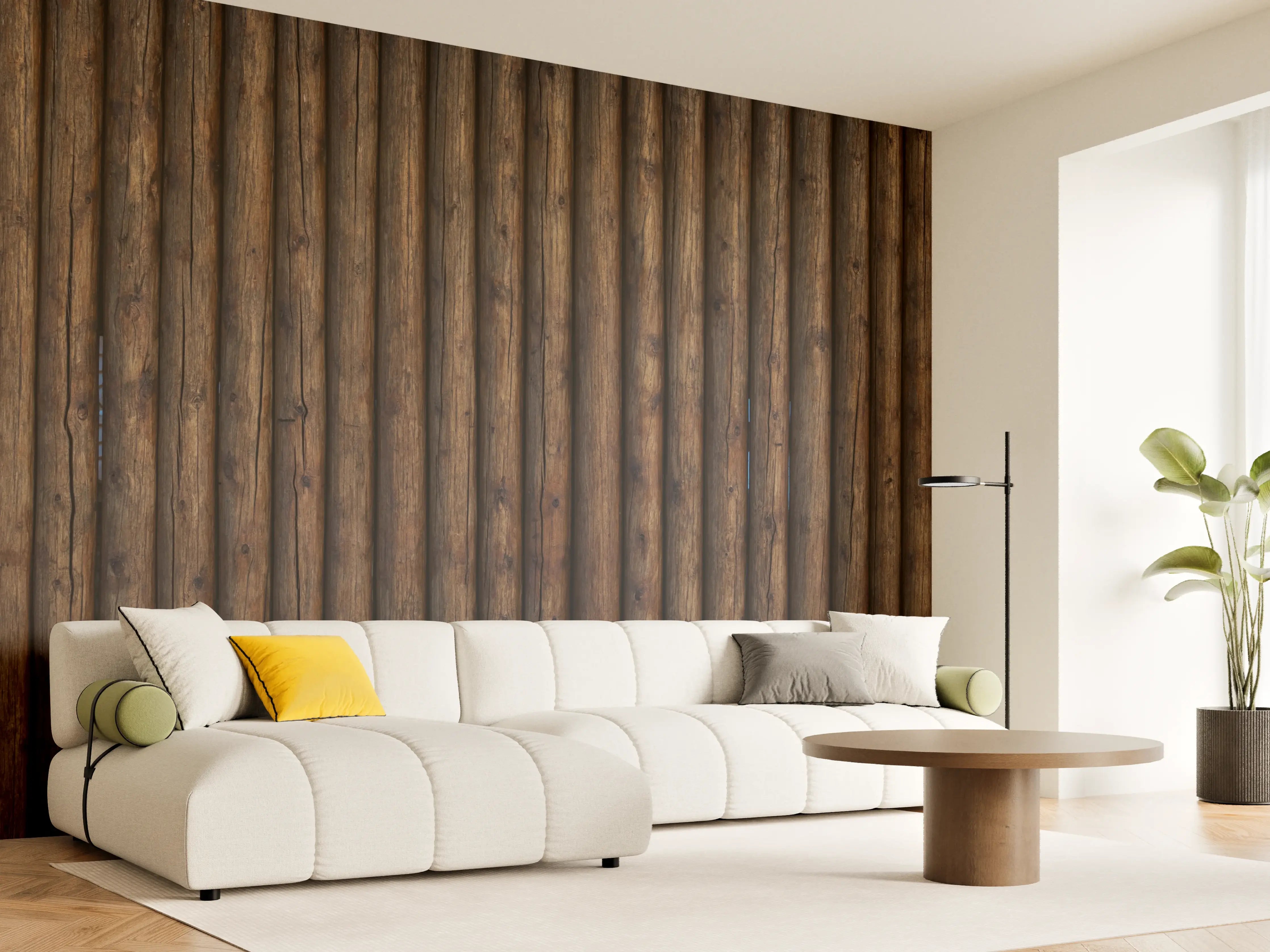 Wandverkleidung Wohnzimmer - Natürliche Holzvertäfelung mit Grautönen