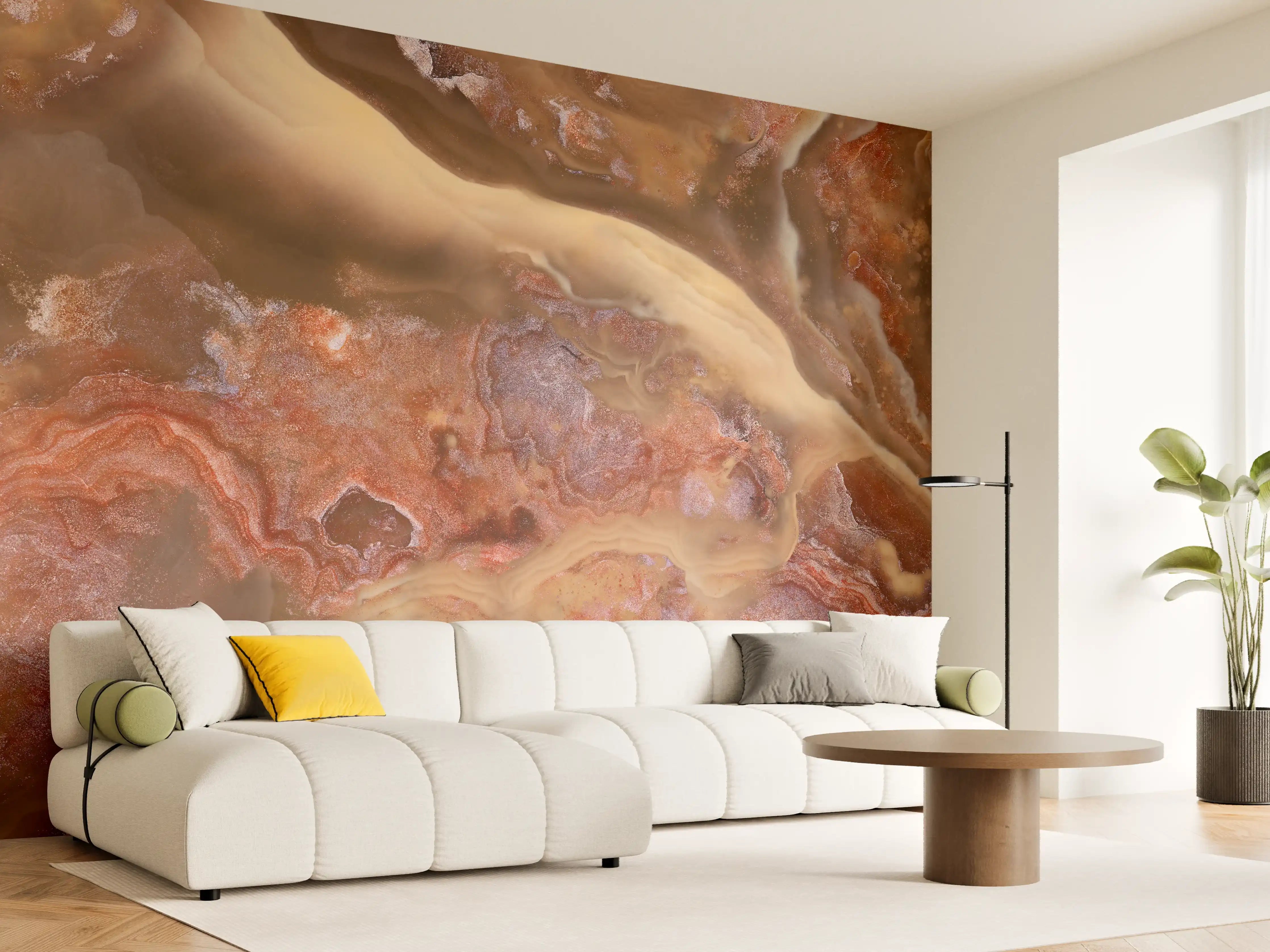 Wandverkleidung Wohnzimmer - Natürliche Steinstruktur in warmen Tönen