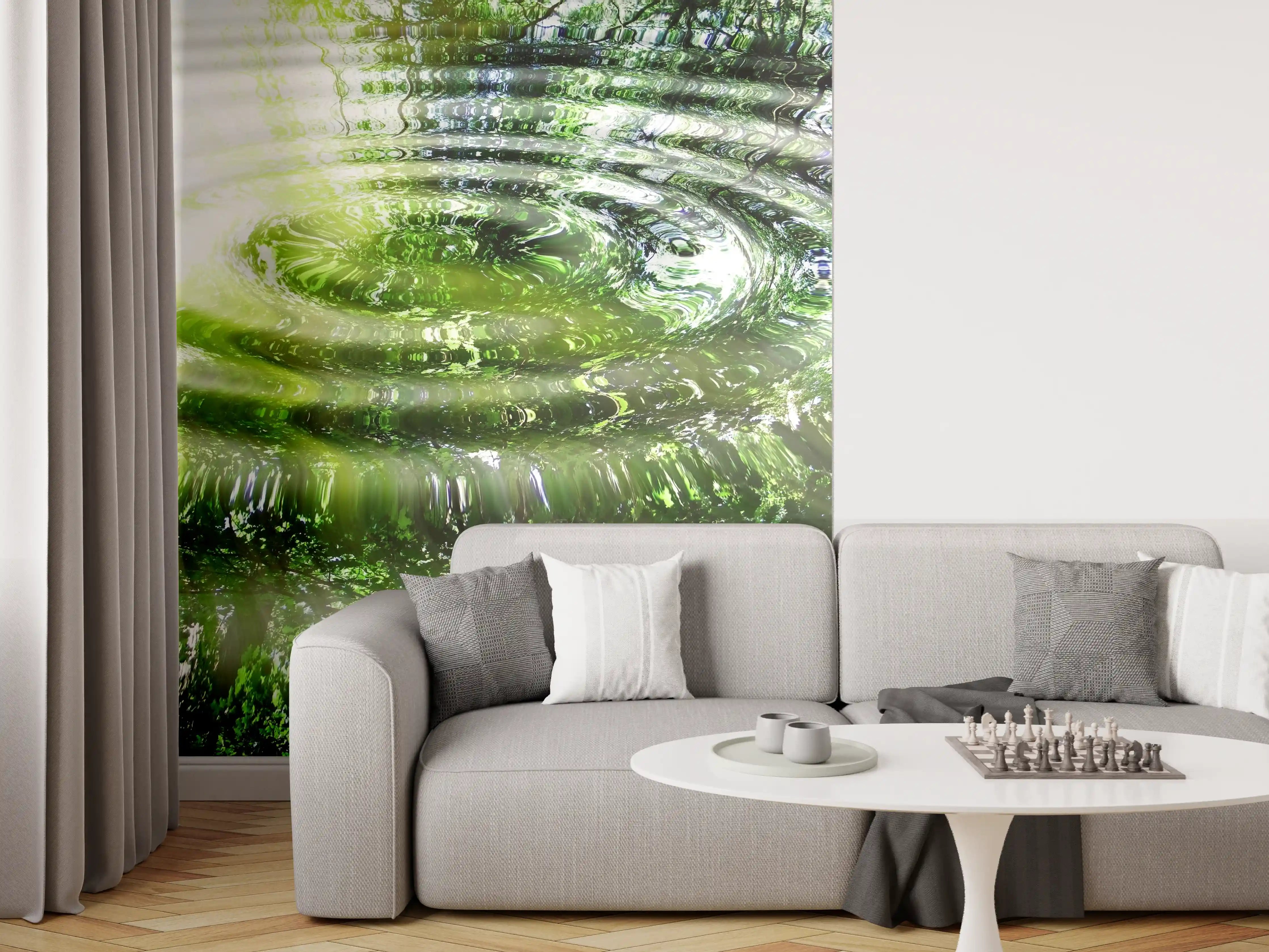 Wandverkleidung Wohnzimmer - Natürliche Wasserreflexionen in Grünschattierung