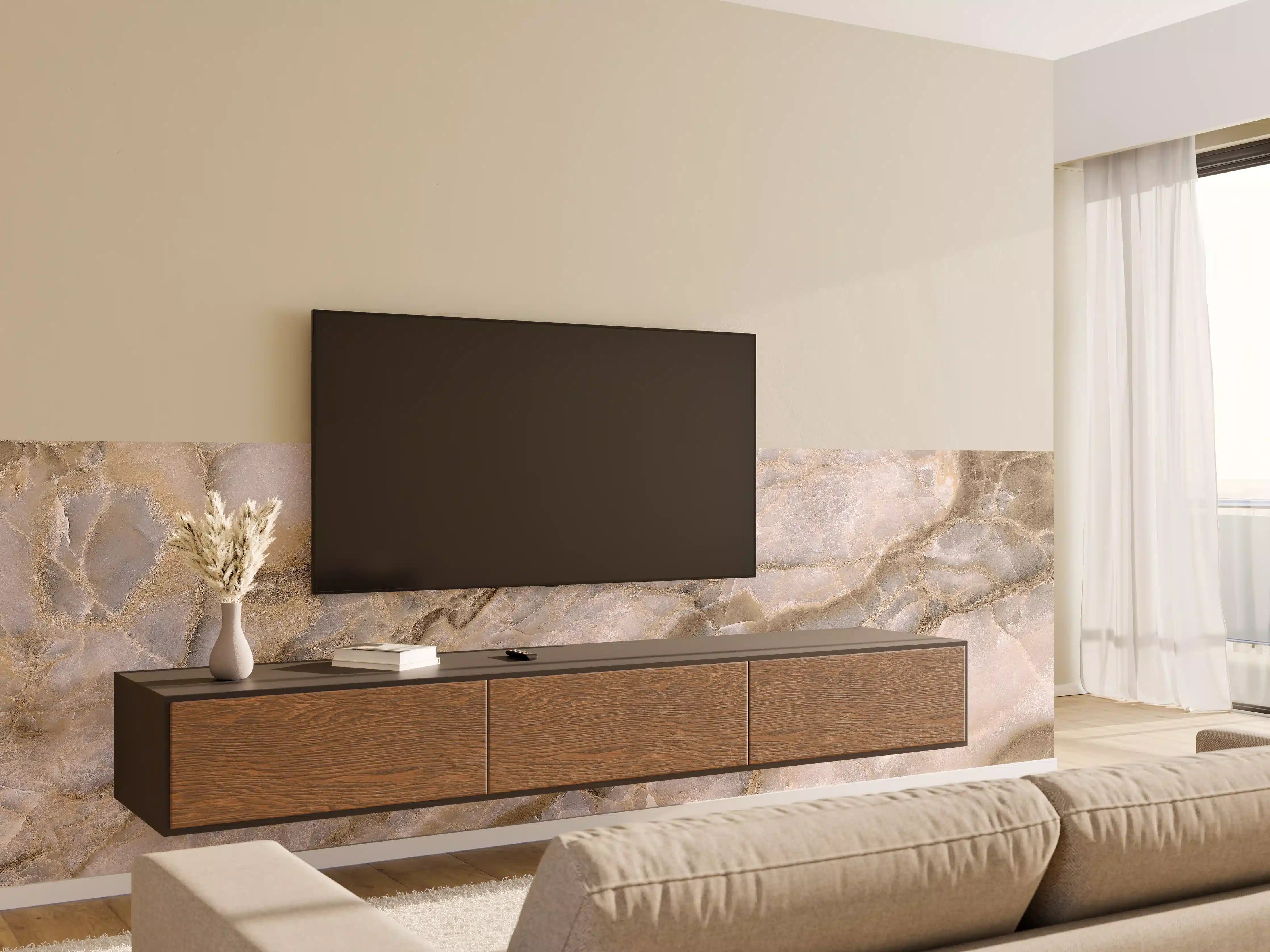 Wandverkleidung Wohnzimmer - Natürliche graue Onyx Oberfläche