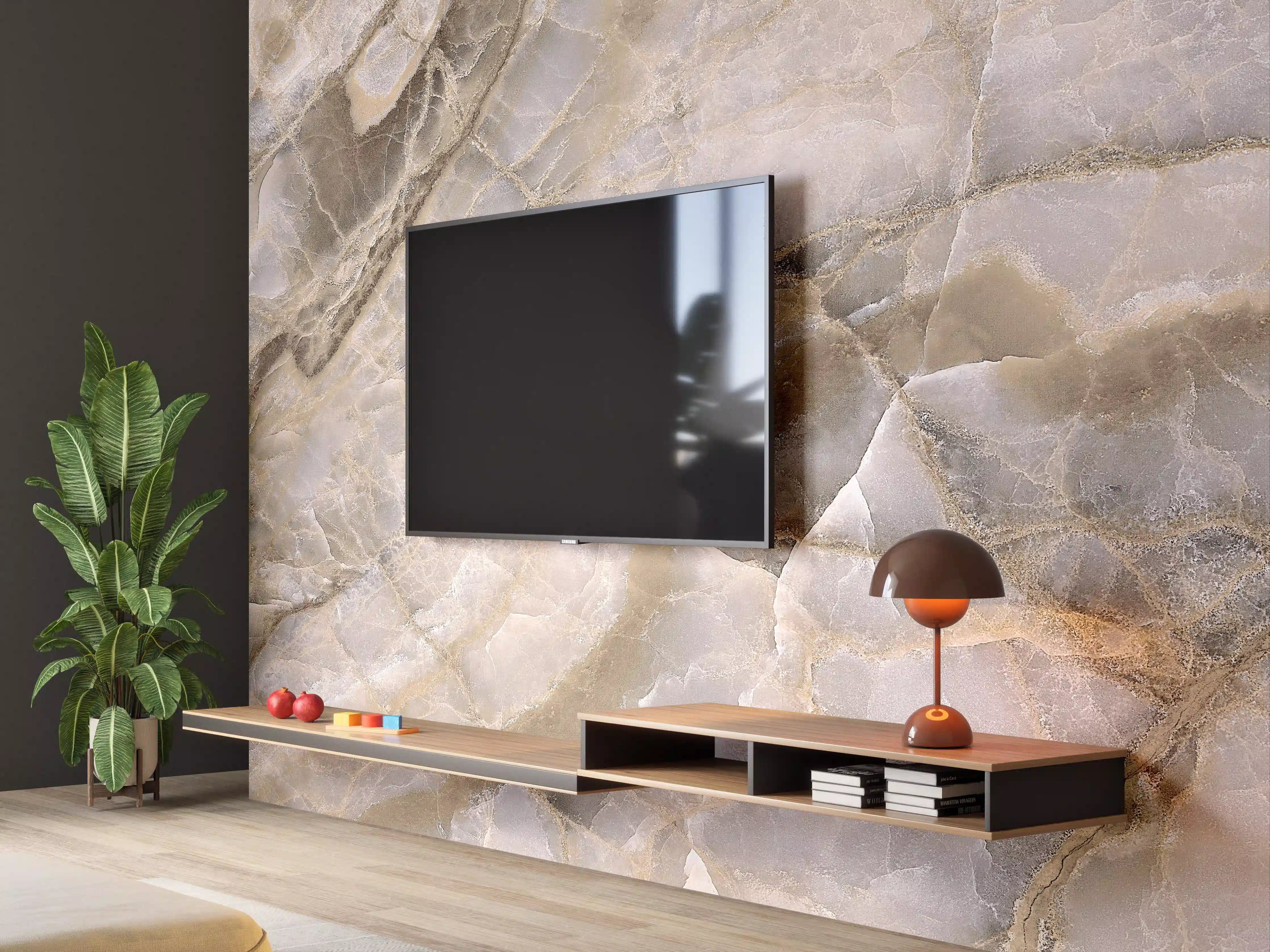 Wandverkleidung Wohnzimmer - Natürliche graue Onyx Oberfläche