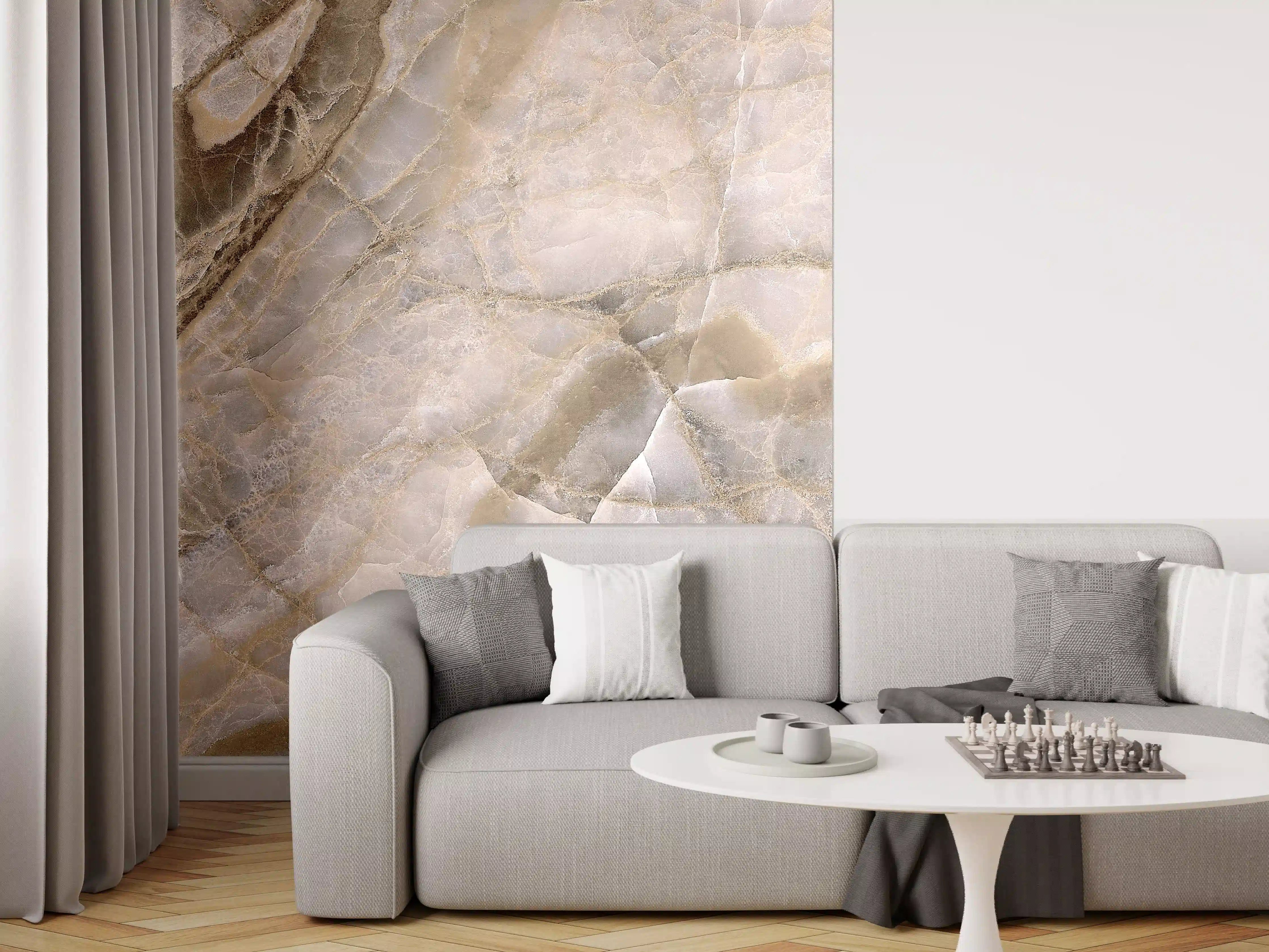 Wandverkleidung Wohnzimmer - Natürliche graue Onyx Oberfläche