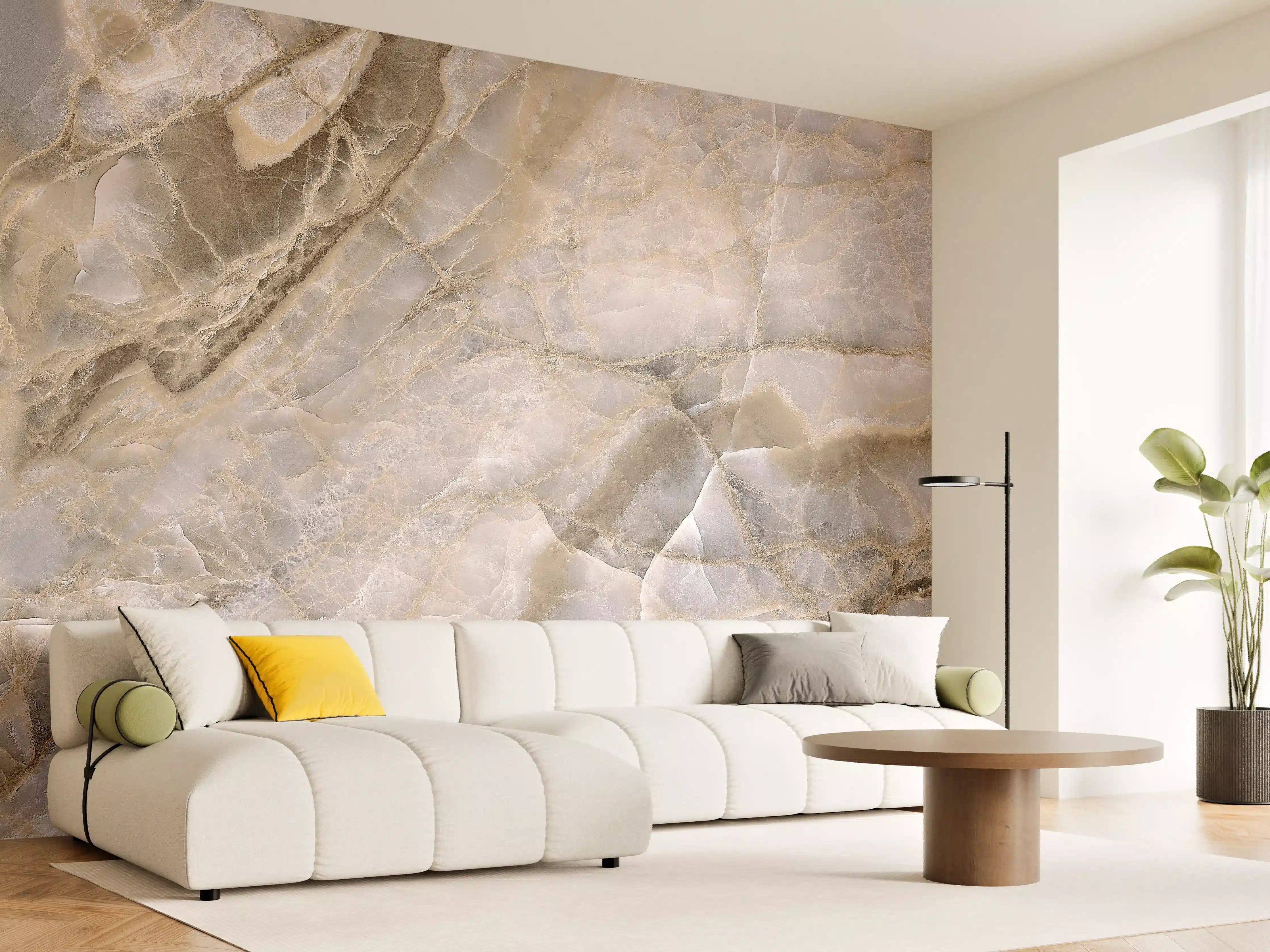 Wandverkleidung Wohnzimmer - Natürliche graue Onyx Oberfläche