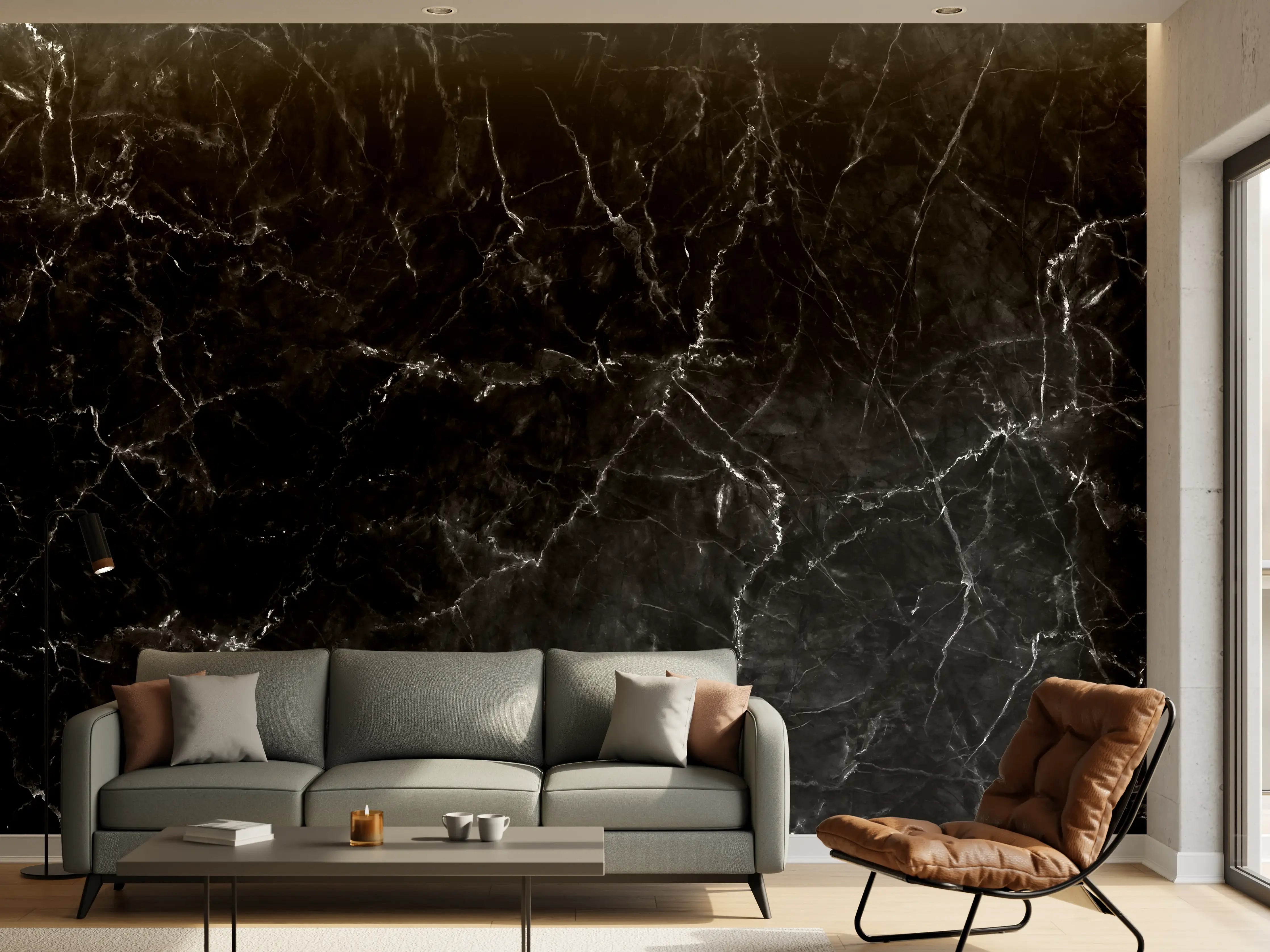 Wandverkleidung Wohnzimmer - Natürlicher schwarzer Marmor