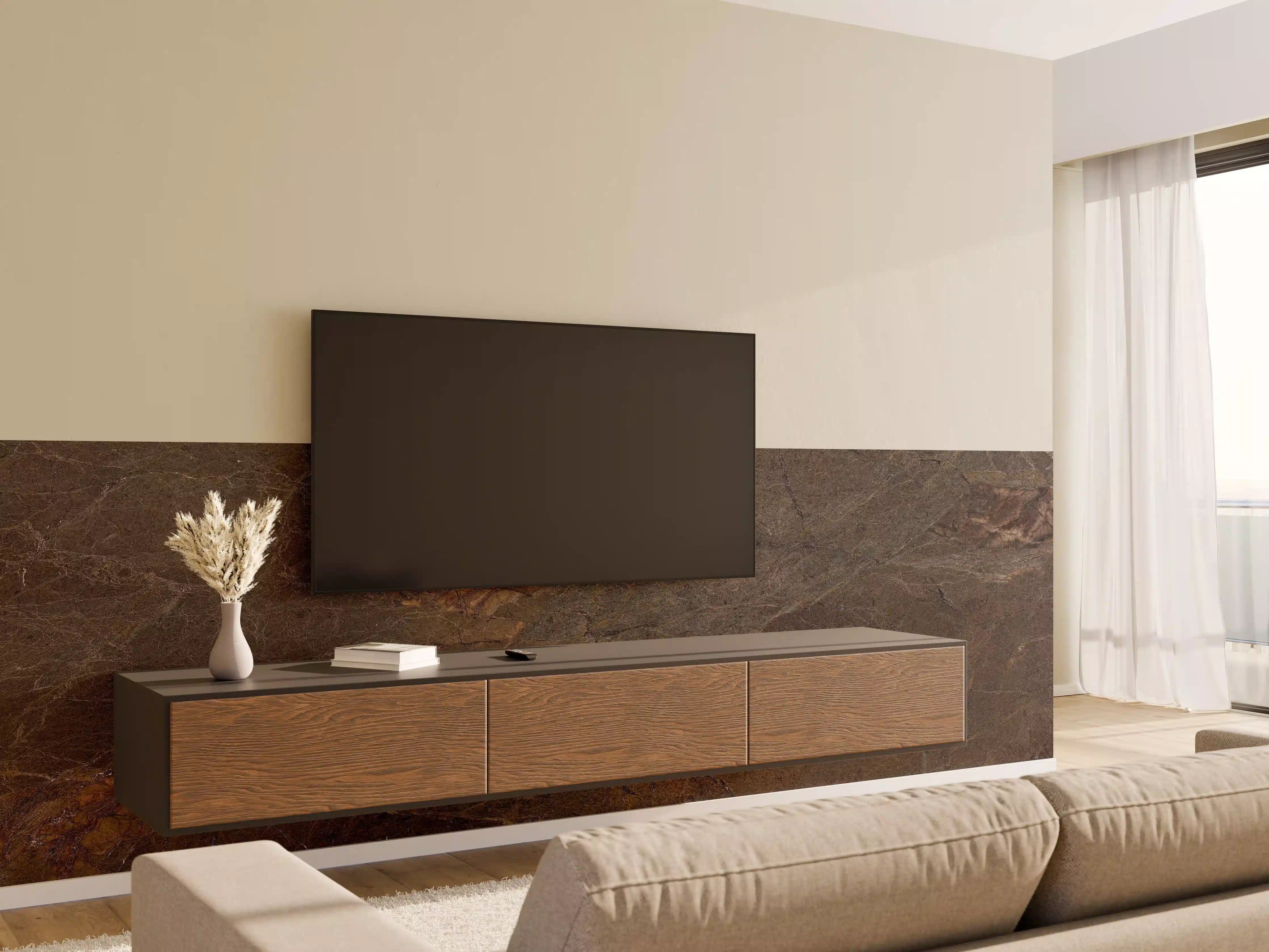 Wandverkleidung Wohnzimmer - Natürliches Mamorstein Design