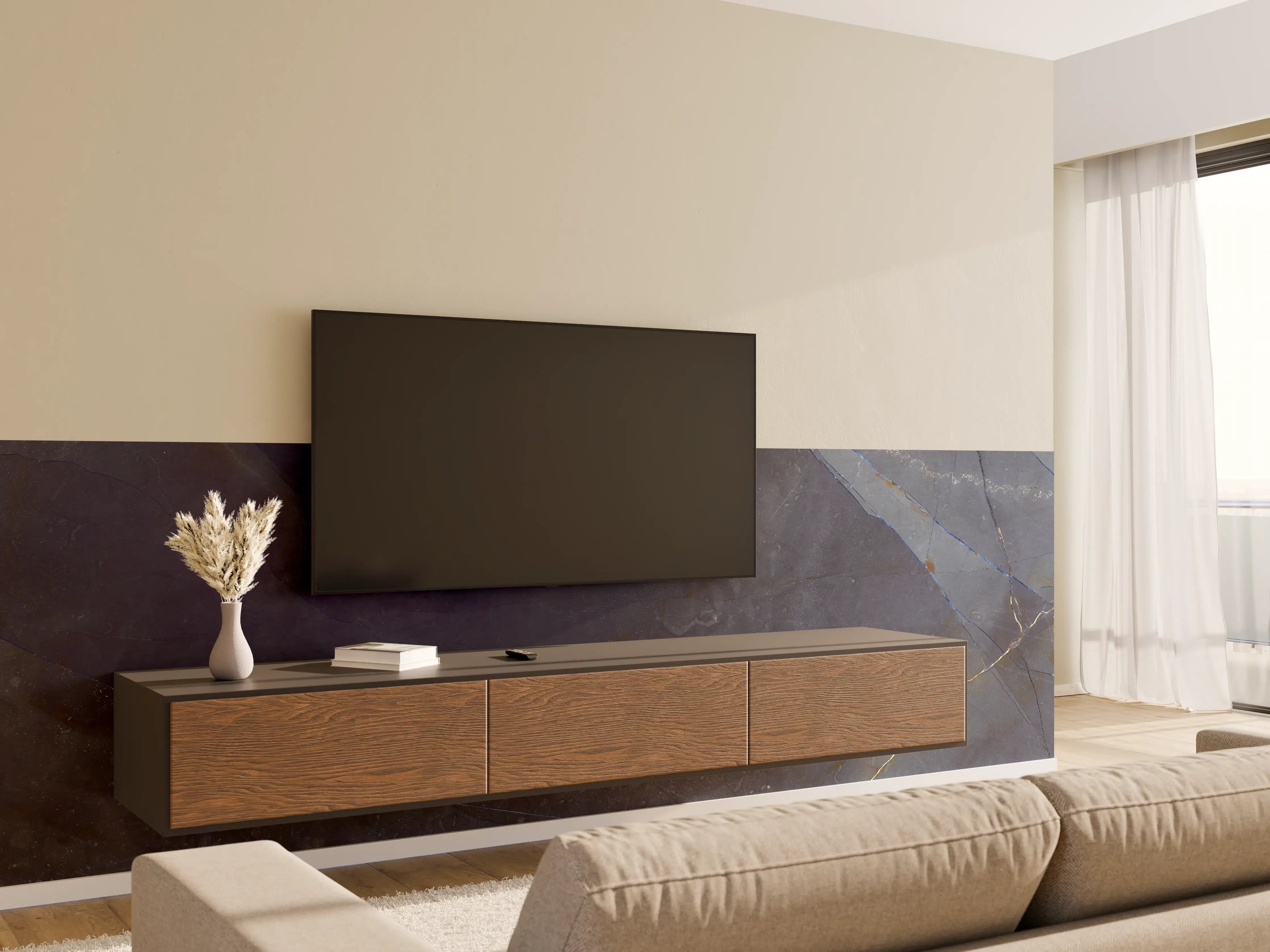 Wandverkleidung Wohnzimmer - Natürliches blaues Marmormuster