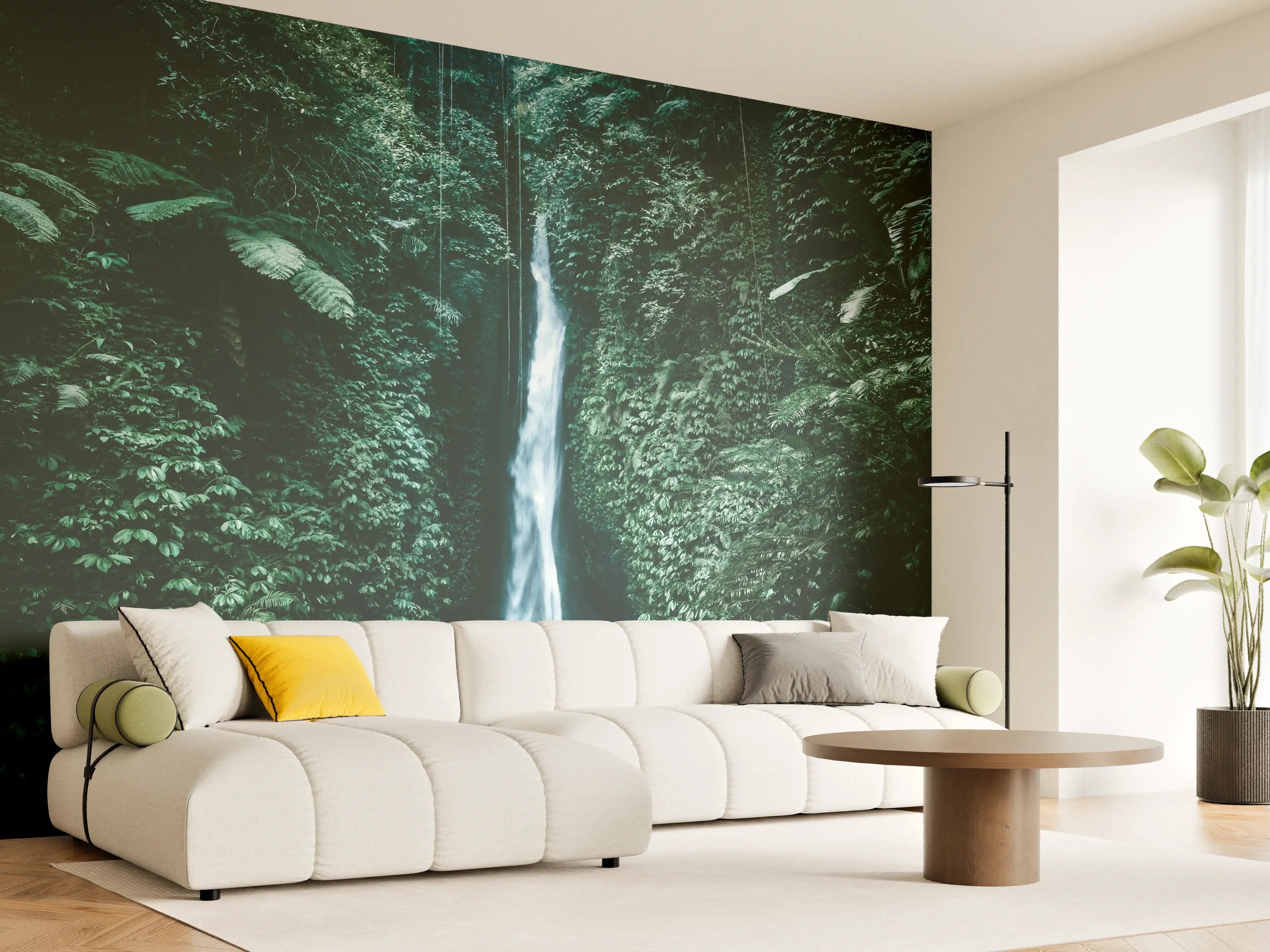 Wandverkleidung Wohnzimmer - Natur Wasserfall Grünwald